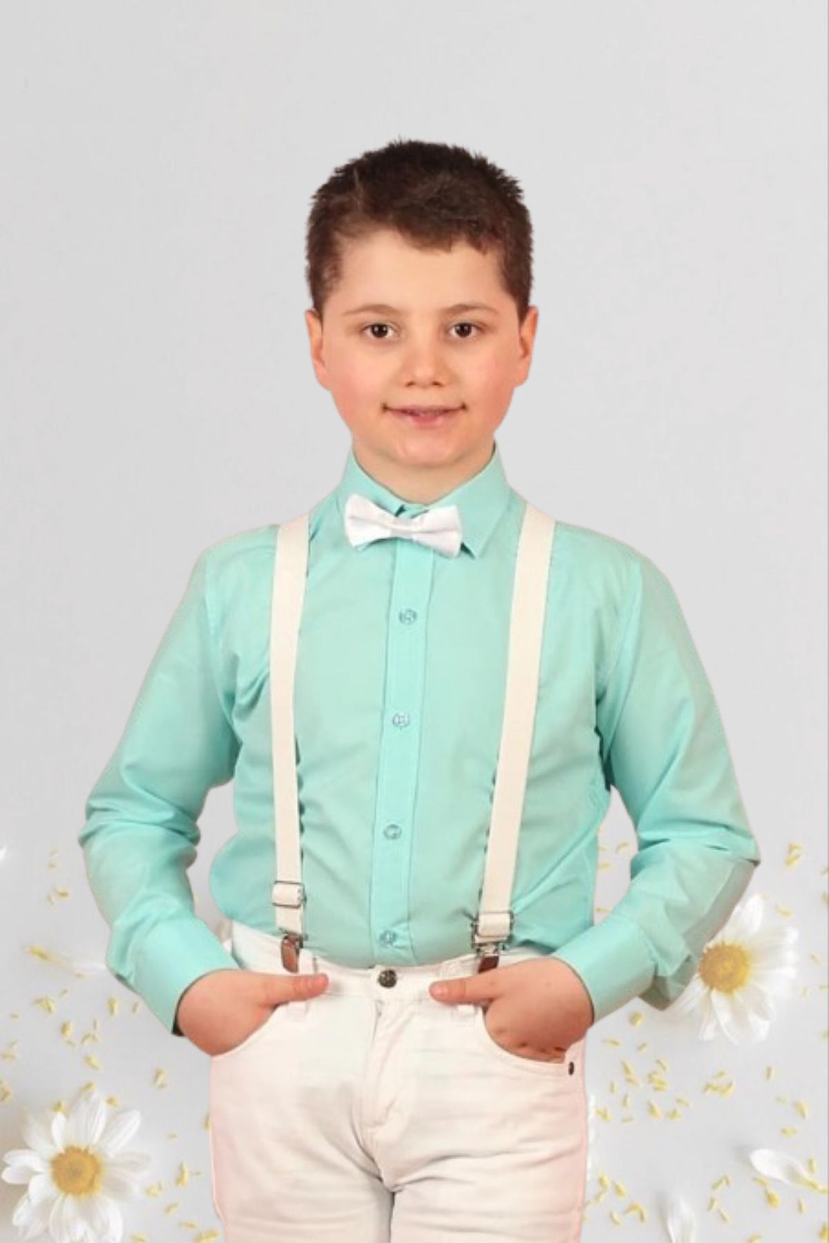 Nacar Erkek Çocuk 23 Nisan Uzun Kol Yeşil Gömlek Keten Gösteri Okul Tören 024