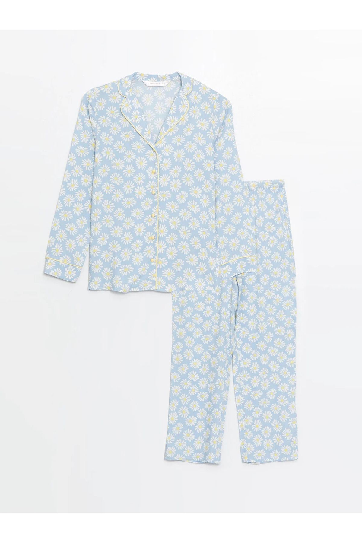 LC Waikiki LCW DREAM Gömlek Yaka Çiçekli Uzun Kollu Kadın Pijama Takımı