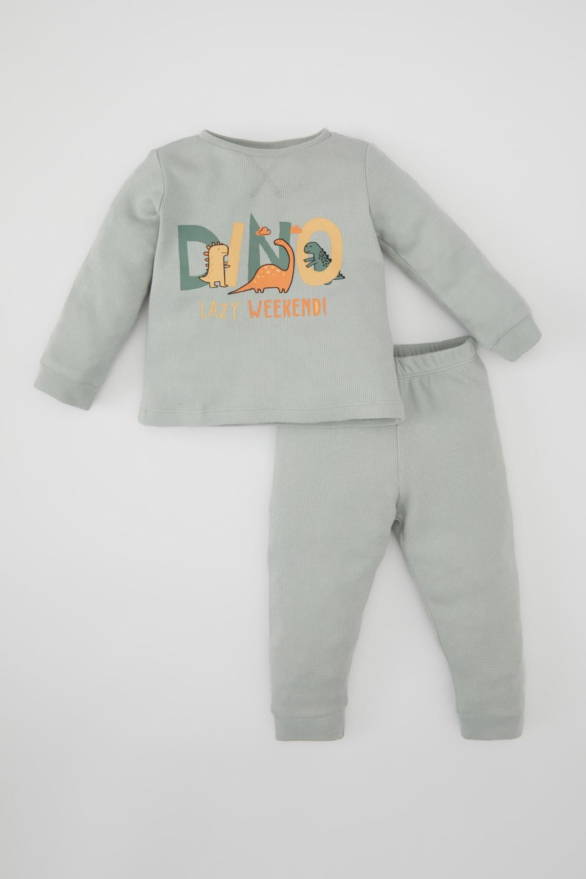 Defacto Erkek Bebek Dinazor Baskılı Uzun Kollu Waffle Pijama Takımı B8779a524sp
