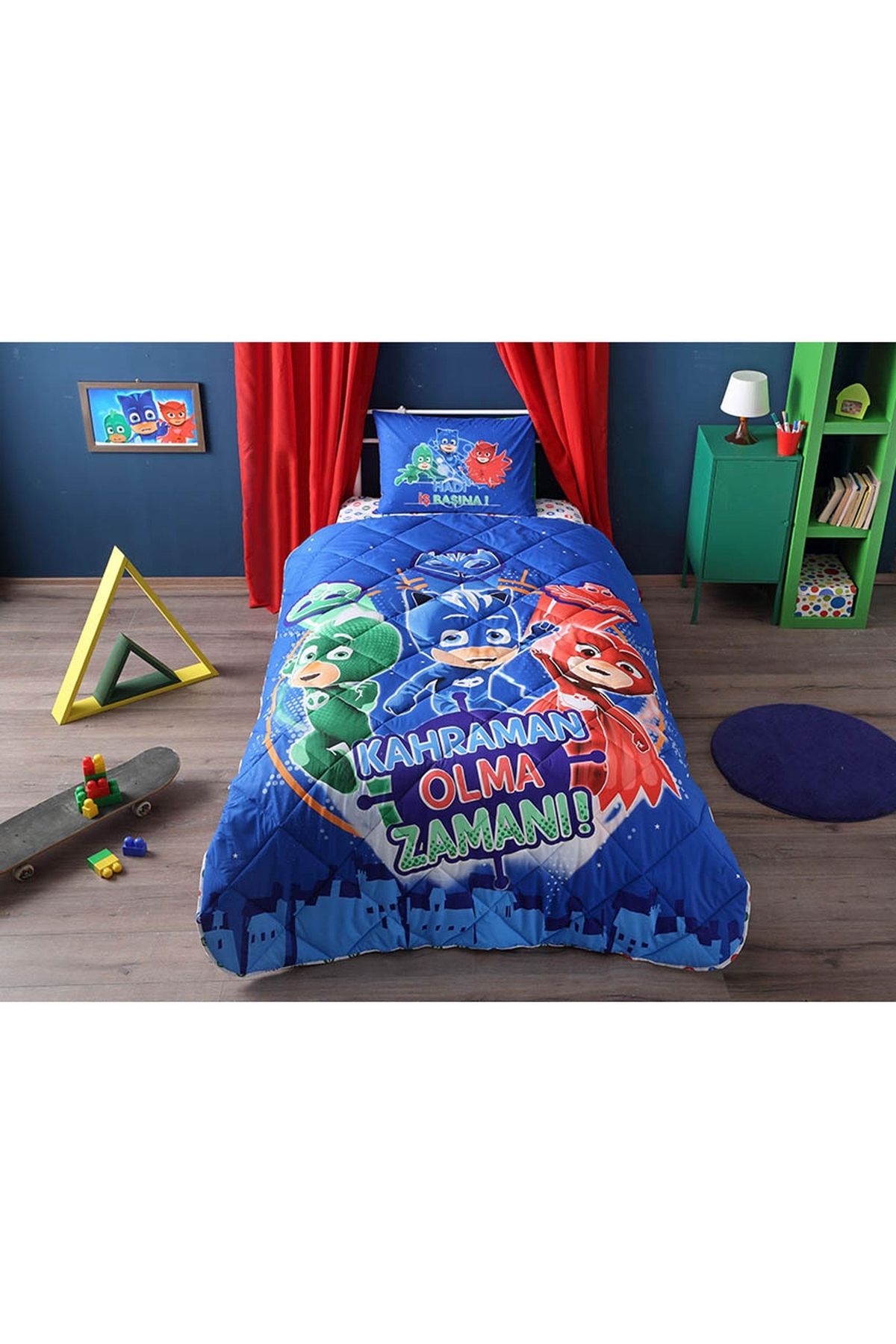 Taç Tek Kişilik Pj Masks Yorgan Çarşaf Yastık 3'lü Set