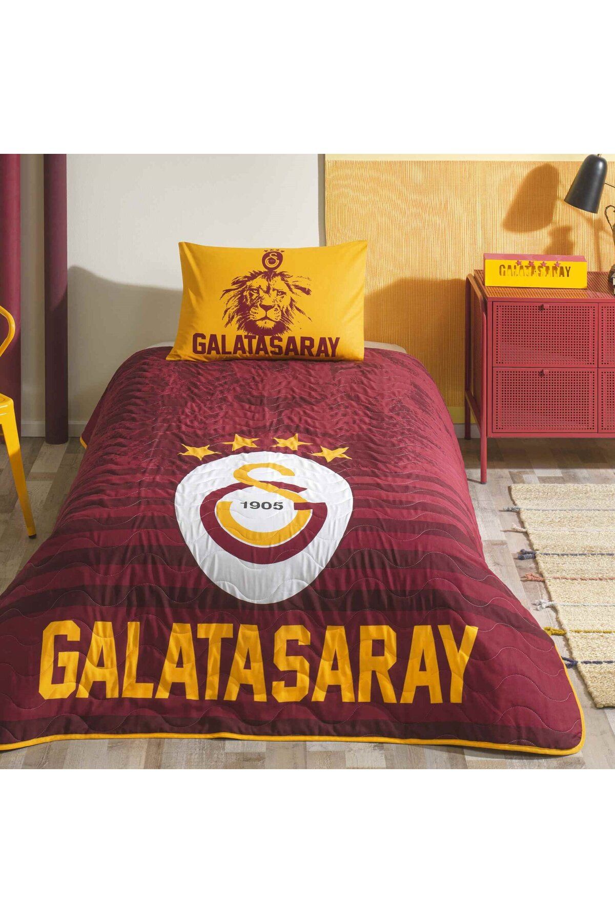Taç Lisanslı Galatasaray Stripe Tek Kişilik Yatak Örtüsü Seti