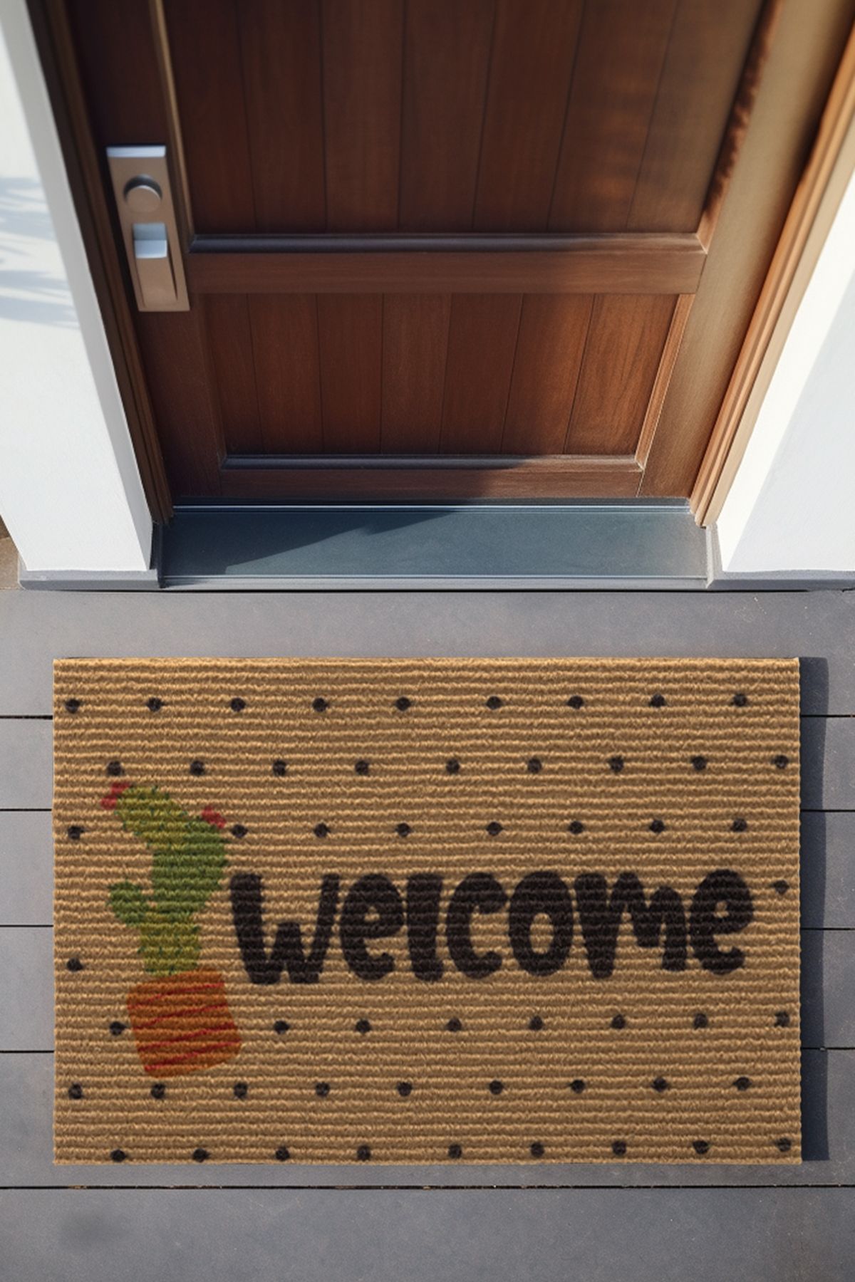 Koza Home Coco Welcome Kaktüs Paspas Dış Kapı Paspası Kıl Kapı Önü Paspası 40x60 3673