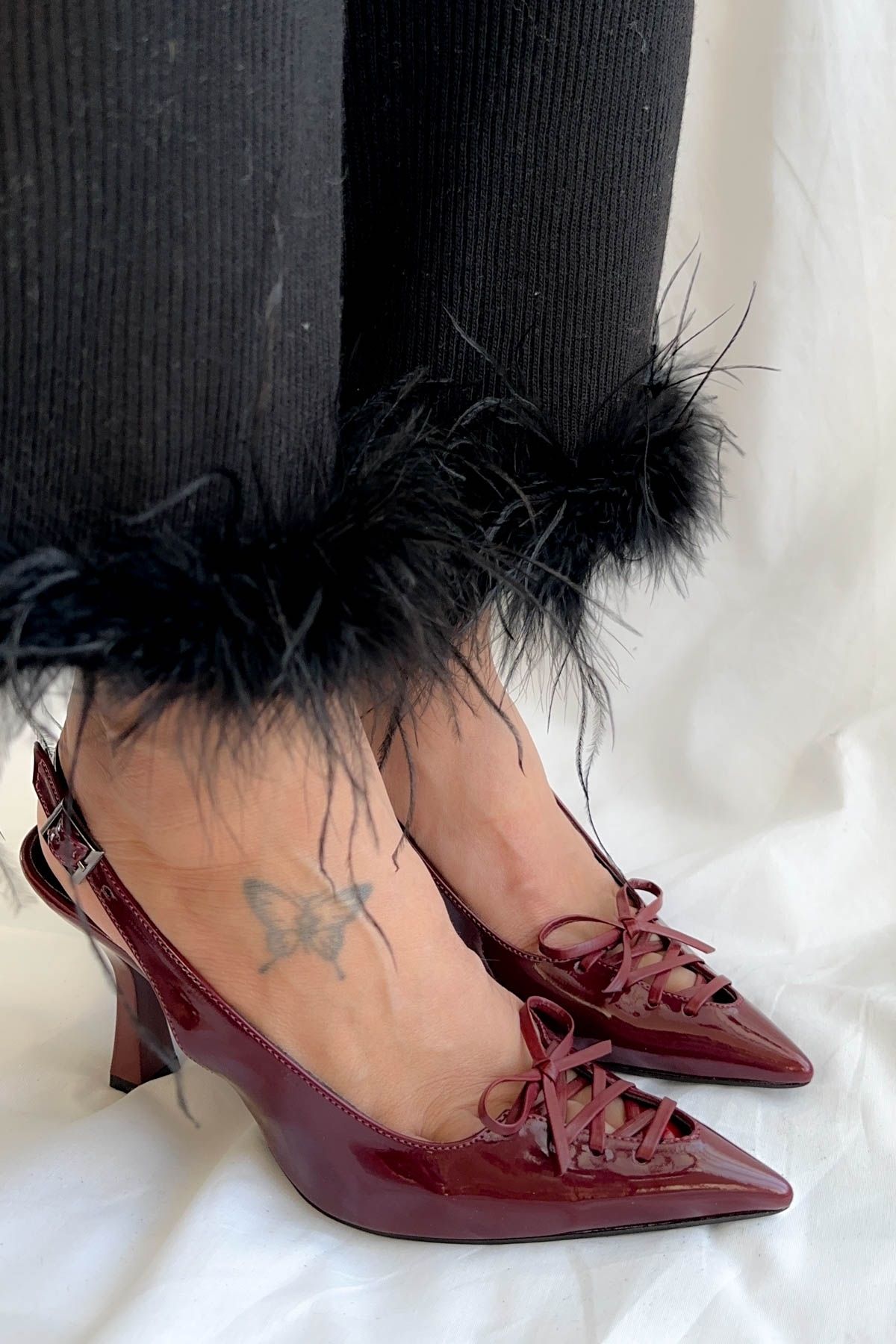 Shoebutik Corset Bordo Rugan Deri Bağcık Detay Kadın Topuklu Ayakkabı