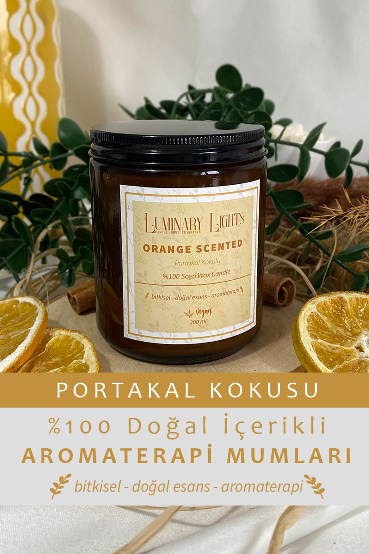 Luminary Lights Orange Scented Soya Wax Vegan Aromaterapi Kokulu 200 Ml