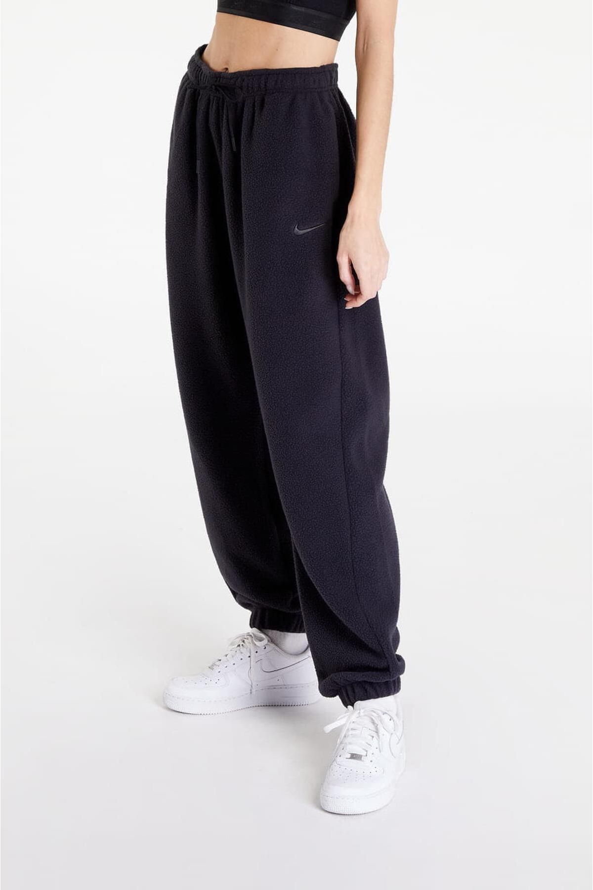 Nike Sportswear Plush Oversize Fit Kadın Siyah Polar Eşofman Altı bol kesim
