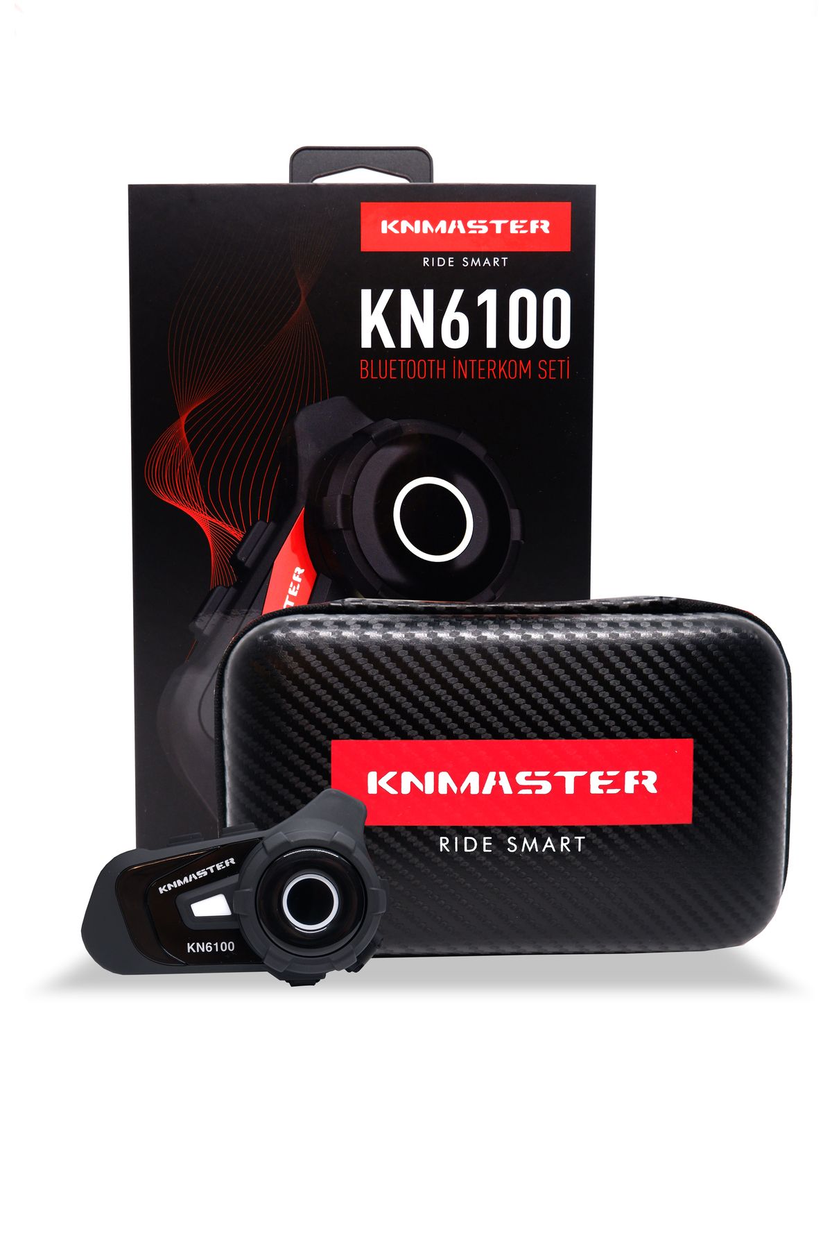 Knmaster Kn6100 Motosiklet Kask Interkom Bluetooth Intercom Kulaklık Seti Siyah Çanta Hediyeli