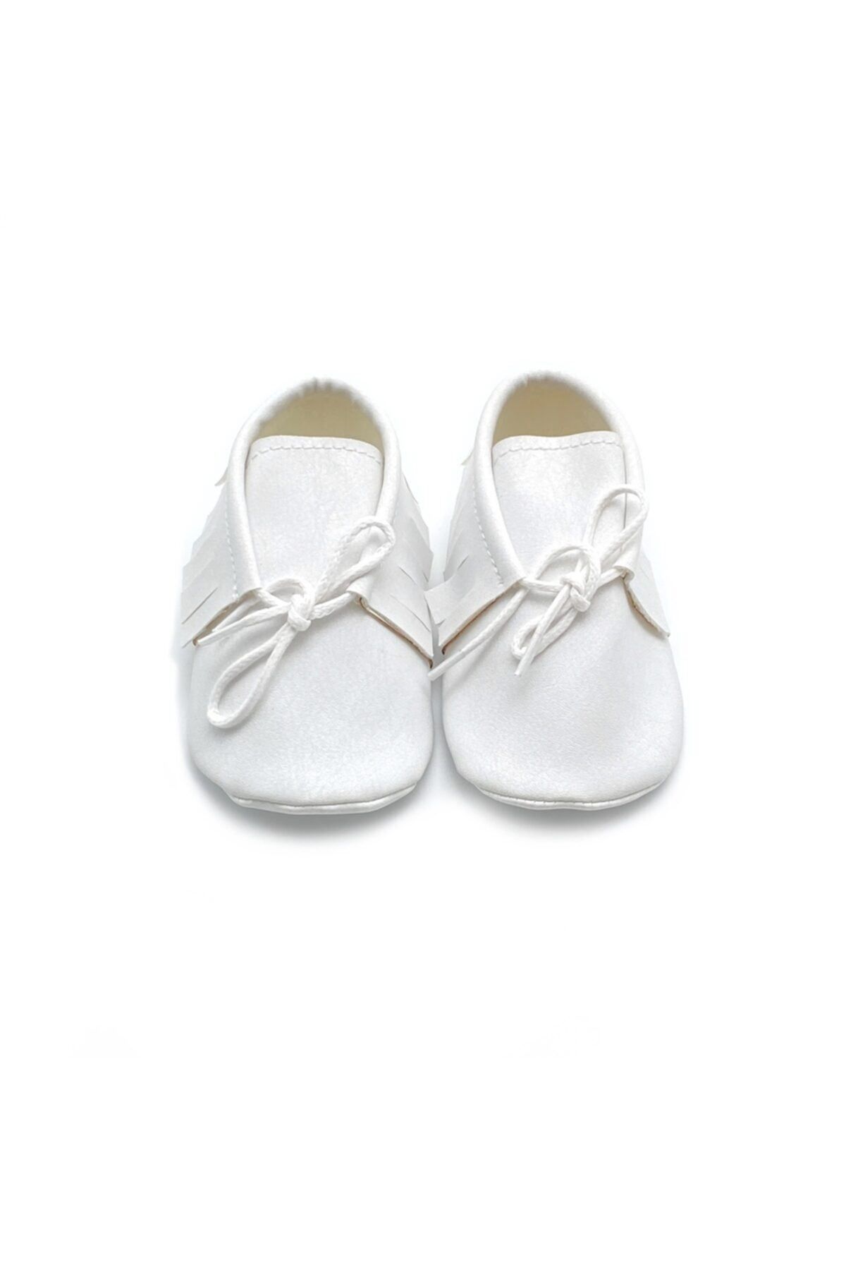 TUĞRA CENTER Baby Tuğra El Yapımı Bağcıklı Makosen Patik Bebek Ayakkabı - Beyaz