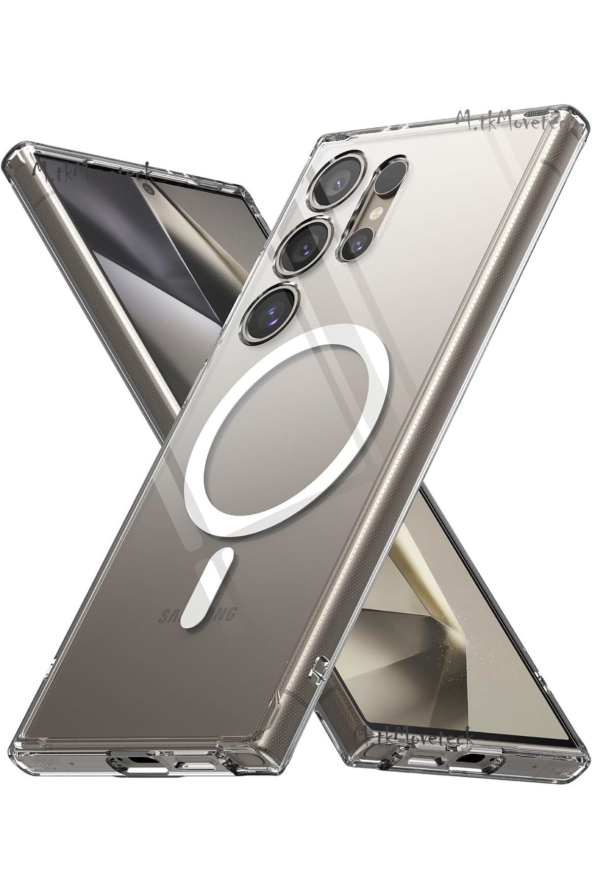 m.tk moveteck Samsung Galaxy S24 Ultra Kılıf Magsafe Wireless Kablosuz Şarj Destekli Sert Silikon Şeffaf Kapak