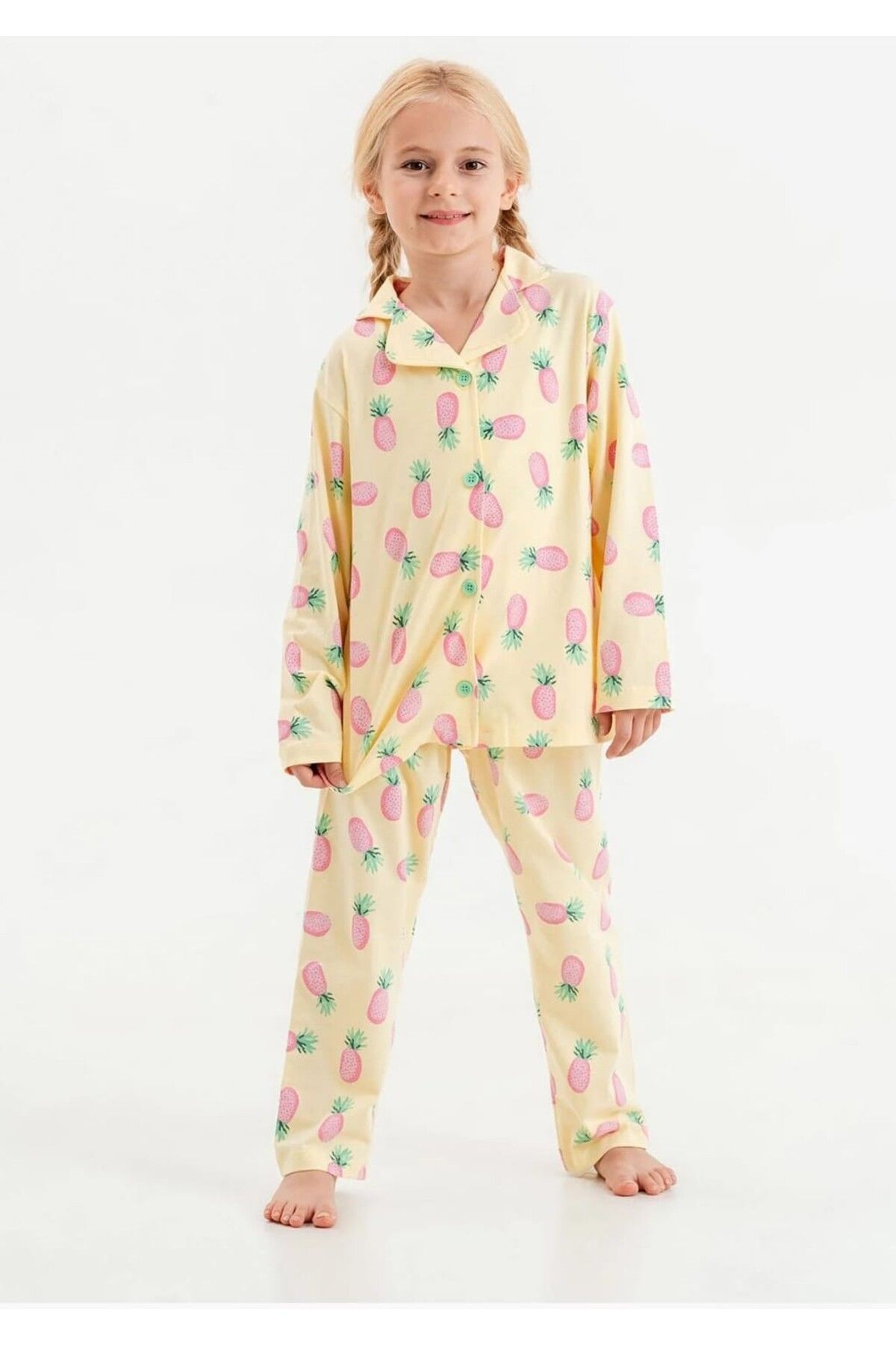Elidabutik Ananas desenli kız çocuk pijama takımı