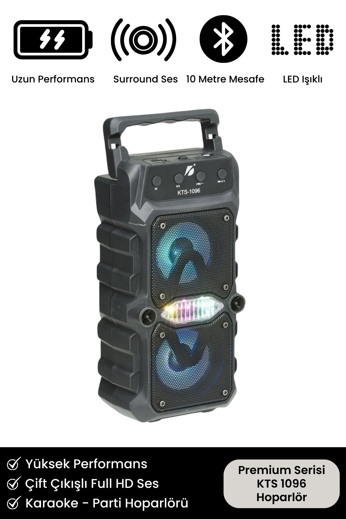 Noriyen Premium Serisi HD Sound Parti Hoparlörü Bluetooth Ses Bombası Kablosuz Radyolu KTS 1096 Hoparlör