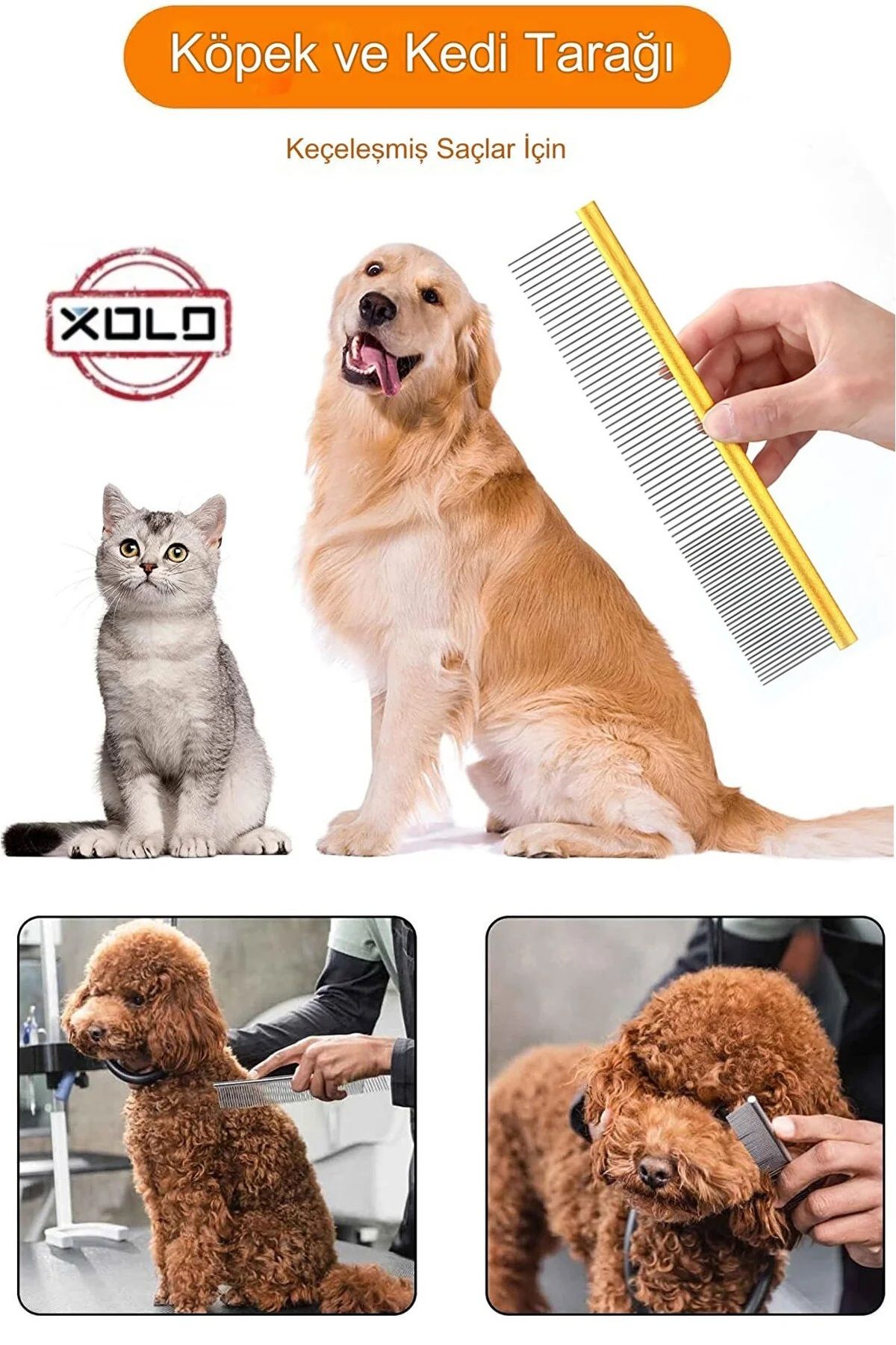 Xolo Altın Rengi Paslanmaz Çelik Bakım Köpek Kedi Tarağı Evcil Hayvan Bakım Aracı Tarağı