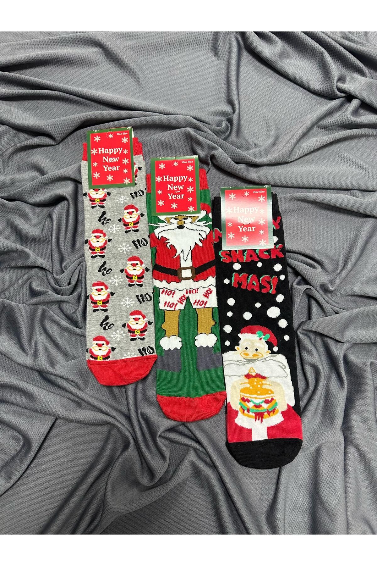 KRC & GLOBAL TEKSTİL Yılbaşı - Noel - Christmas Temalı Unisex Çorapları 3'lü