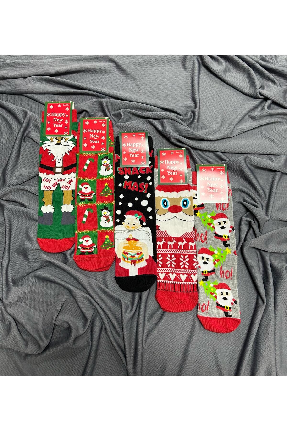 KRC & GLOBAL TEKSTİL Unisex Yılbaşı - Noel - Christmas Temalı Çoraplar 5'Li