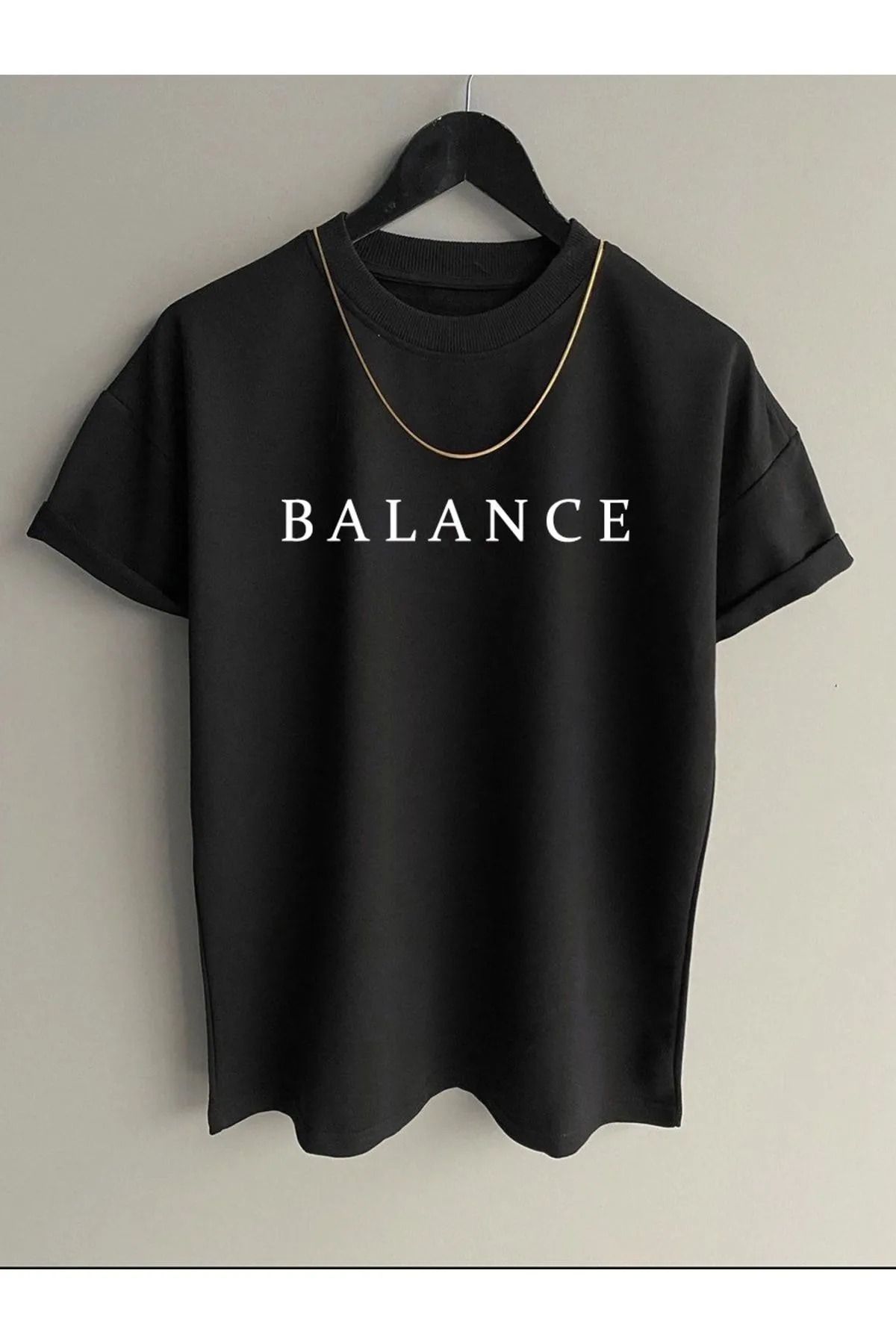 Evomind Erkek Siyah Balance Baskılı Oversize T-Shirt