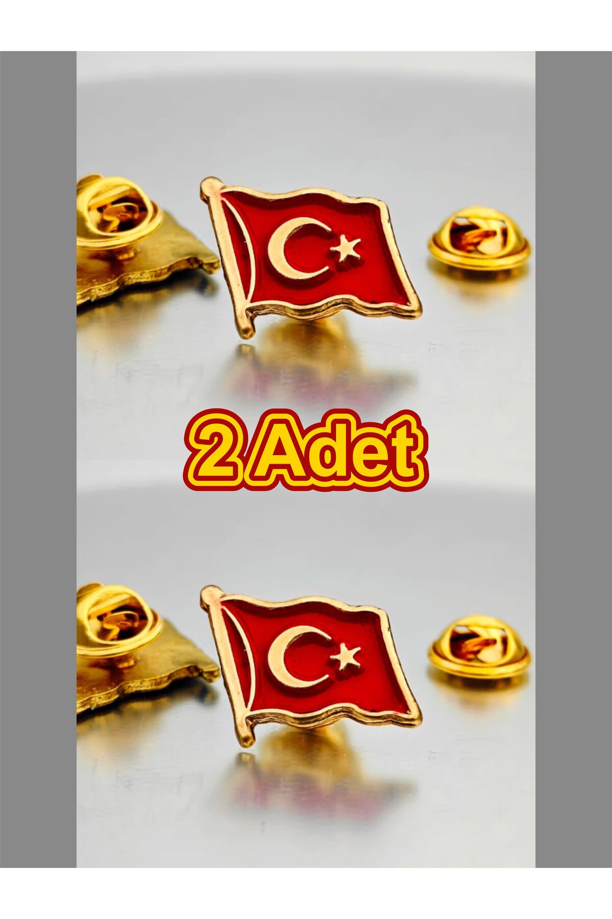 YÖRÜK TASARIM 2 Adet Türk Bayrağı Gold Yaka Rozeti