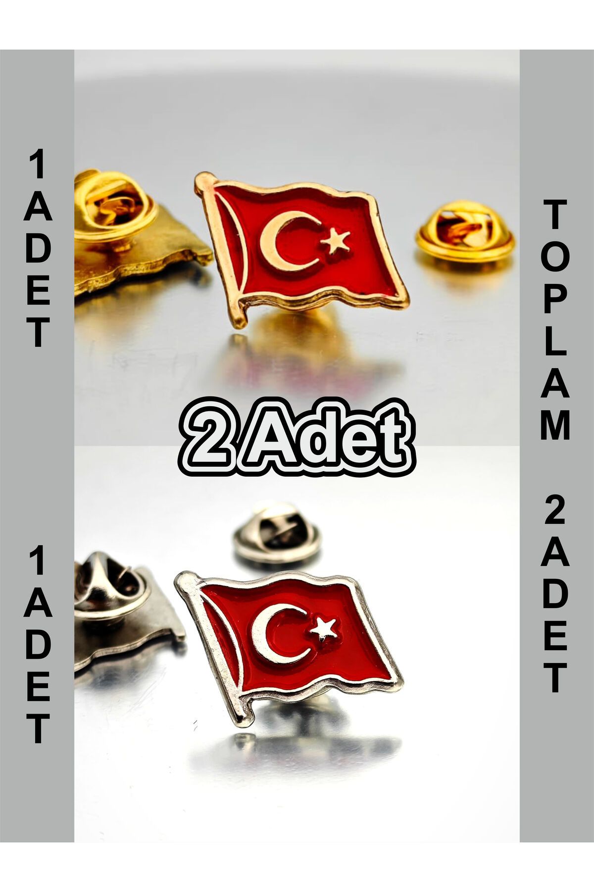 YÖRÜK TASARIM 2 Adet Türk Bayrağı Gold&Gümüş Yaka Rozeti