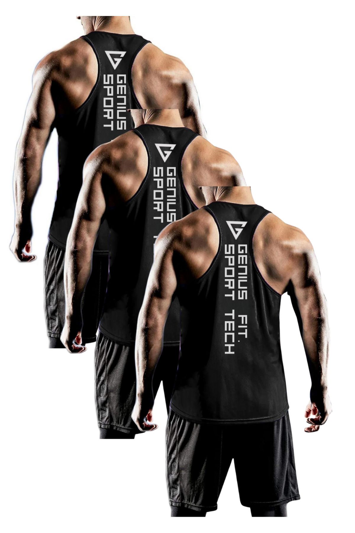 GENIUS STORE 3'lü Paket Erkek Dry Fit Y-back Gym Fitness Sporcu Atleti GENIUS-FIT3