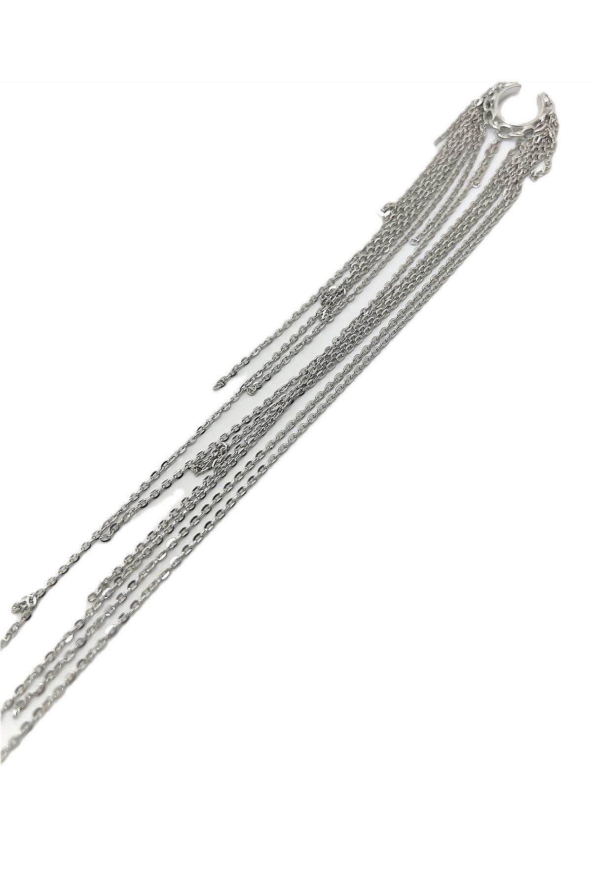 Erer Gümüş Gümüş uzun çoklu zincirli kıkırdak küpe cm546e23