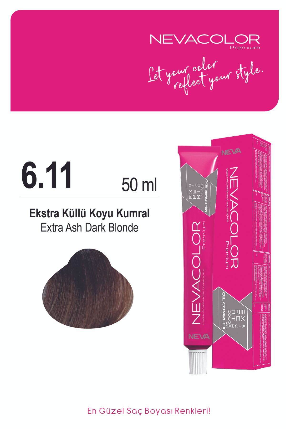 Nevacolor Premium 6.11 EKTRA KÜLLÜ KOYU KUMRAL Kalıcı Krem Saç Boyası 50ml