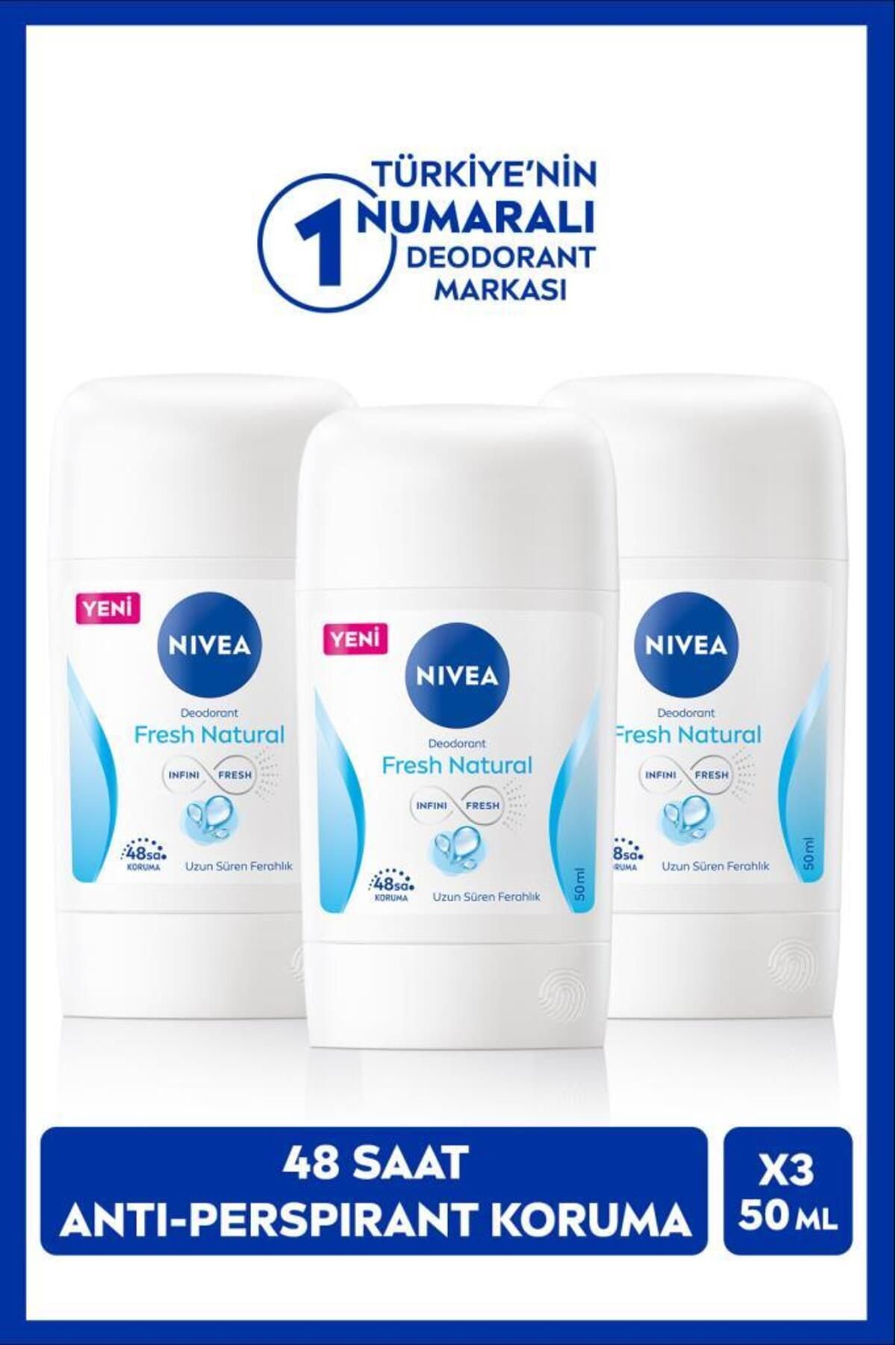 NIVEA Kadın Stick Deodorant Fresh Natural 50ml, 48 Saat Koruma, X3 Adet