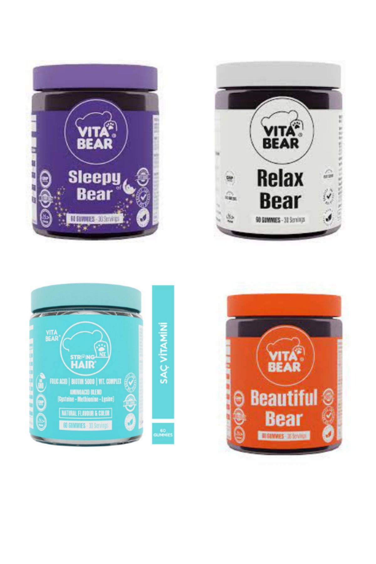 Vita Bear sleepy Bear 60 Gummy & Strong Hair 60 Gummy & Beautiful Bear 60 Gummy & Relax Bear 60 Gummy Paket