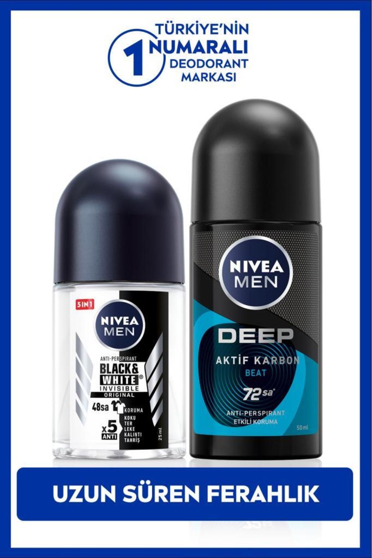 NIVEA Men Erkek Roll-on Deodorant Deep Beat 50ml Ve Mini Roll-on Black&white Original 25ml