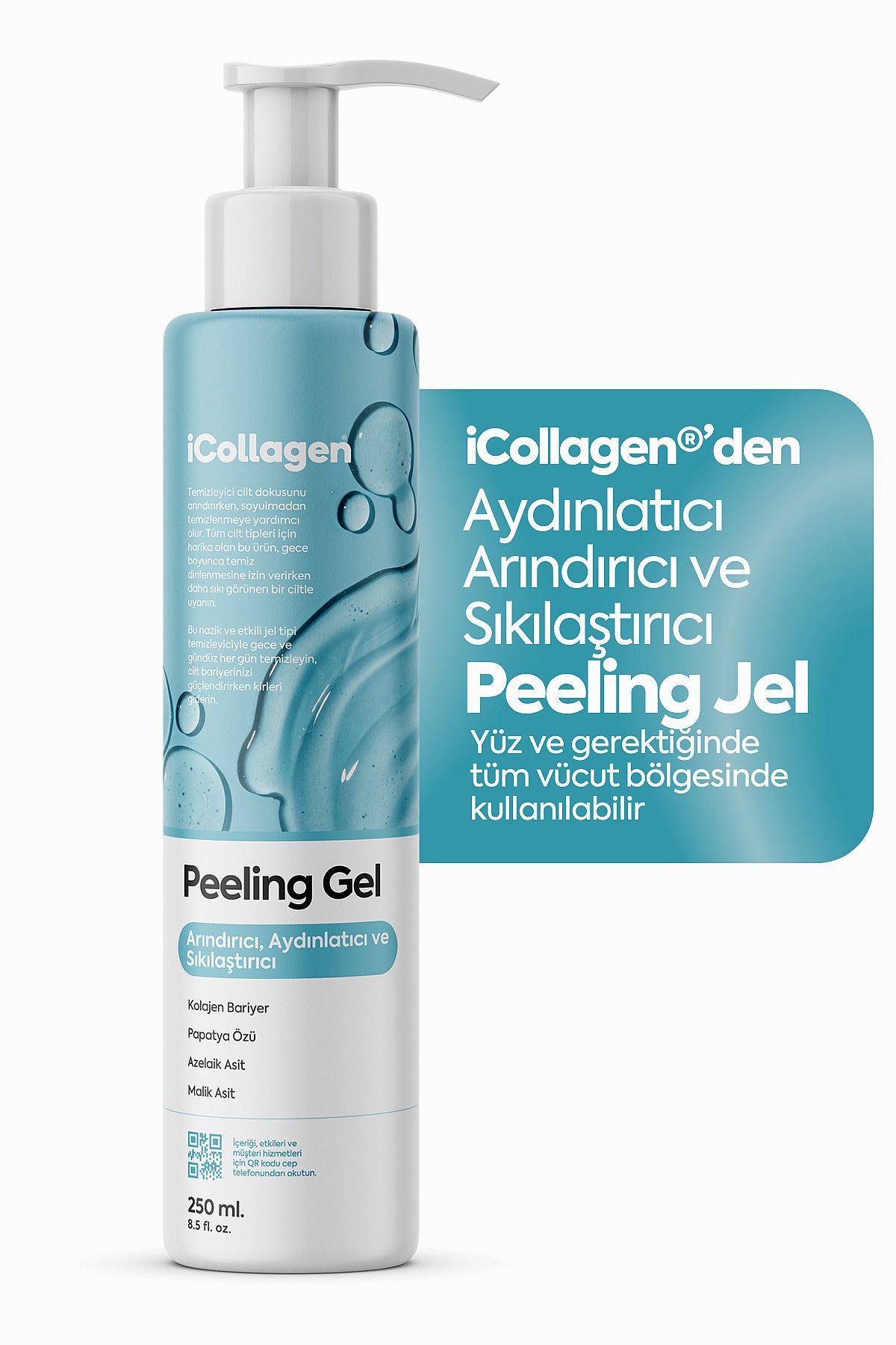 icollagen Peeling Kolajen Jel Yüz ve Vücut Aydınlatıcı, Arındırıcı ve Sıkılaştırıcı