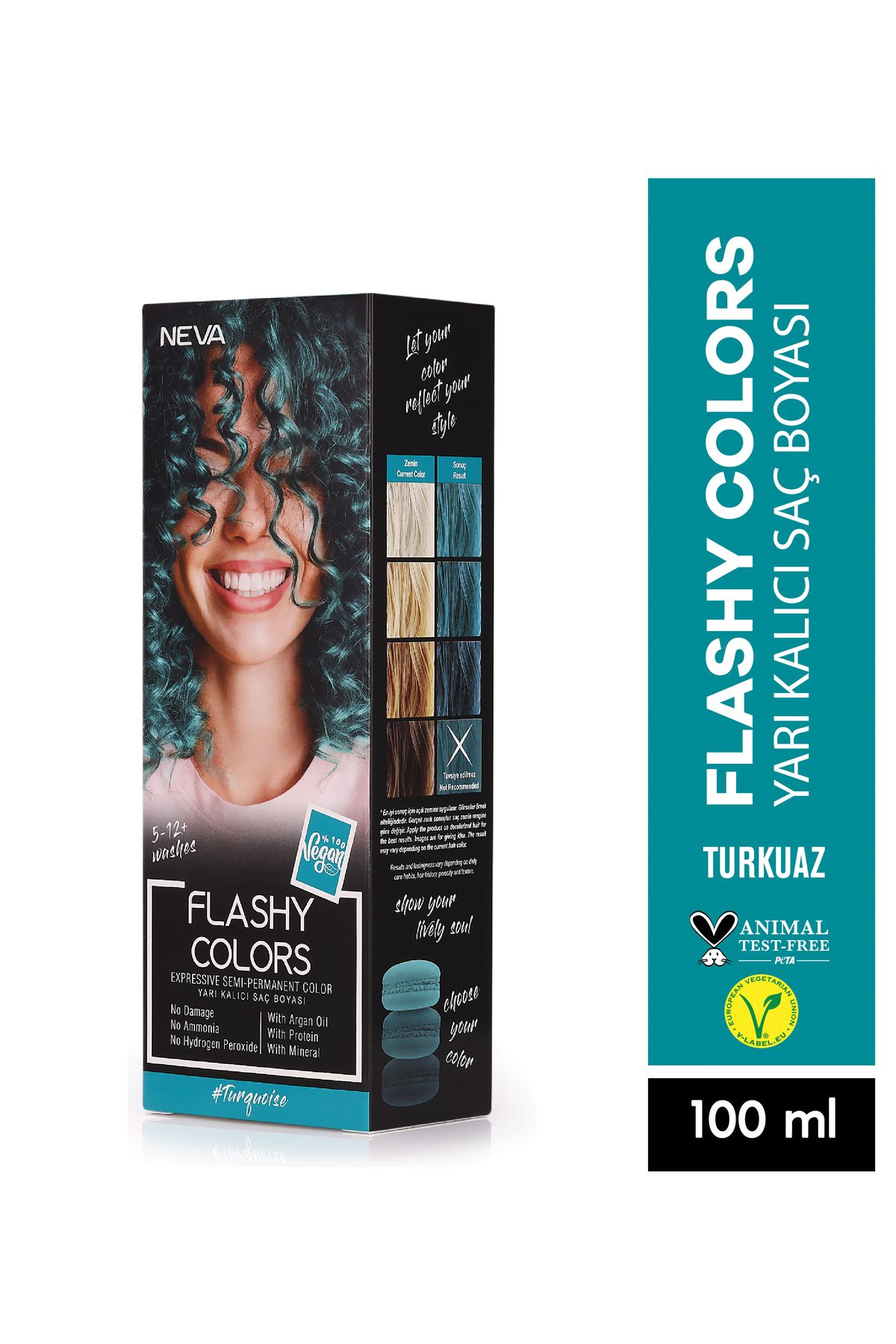 Neva Flashy Colors Turkuaz Direkt Uygulanan Yarı Kalıcı Saç Boyası 100ml (VEGAN)