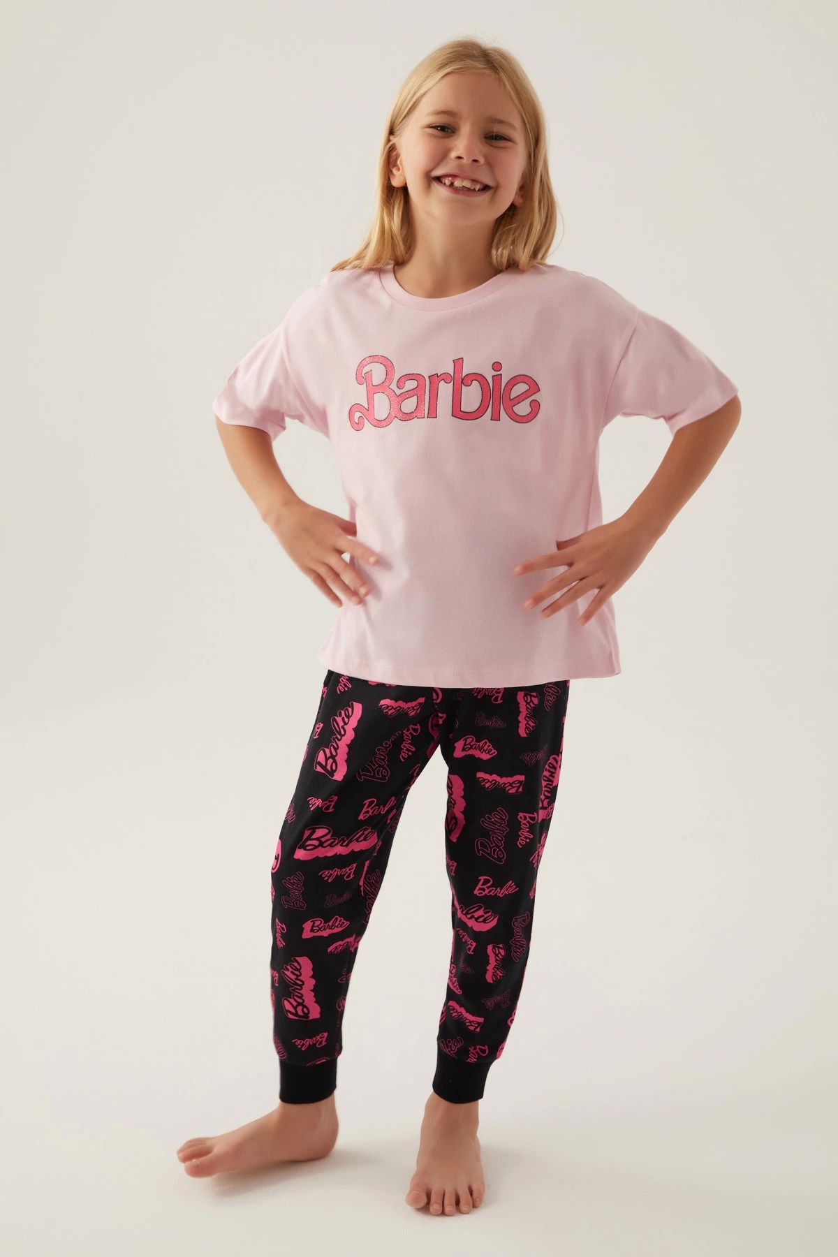 Pierre Cardin Barbie L1704-3 Kız Çocuk Kısa Kol Pijama Takımı