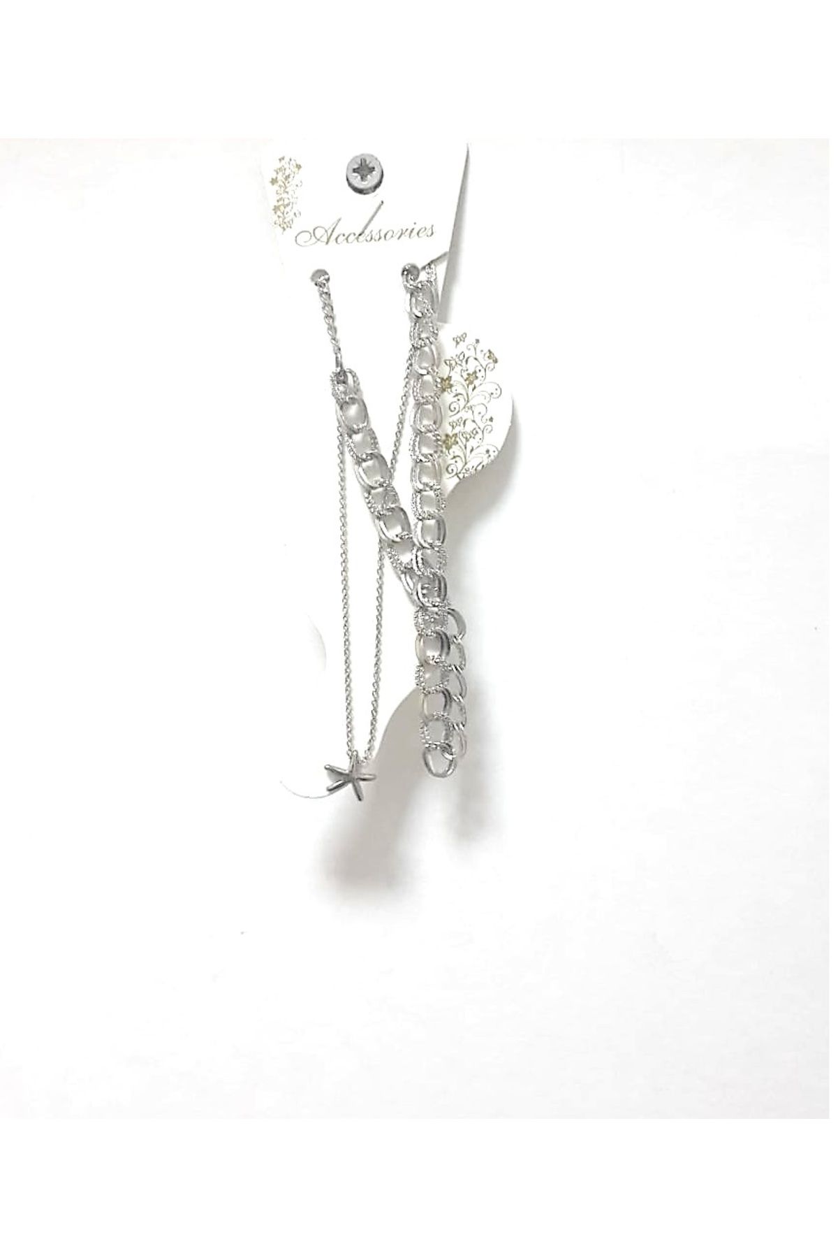 Fashion Jewellery İnce ve burgulu kalın tarz zincirli mardin halhal deniz yıldızı figürlü gümüş renk