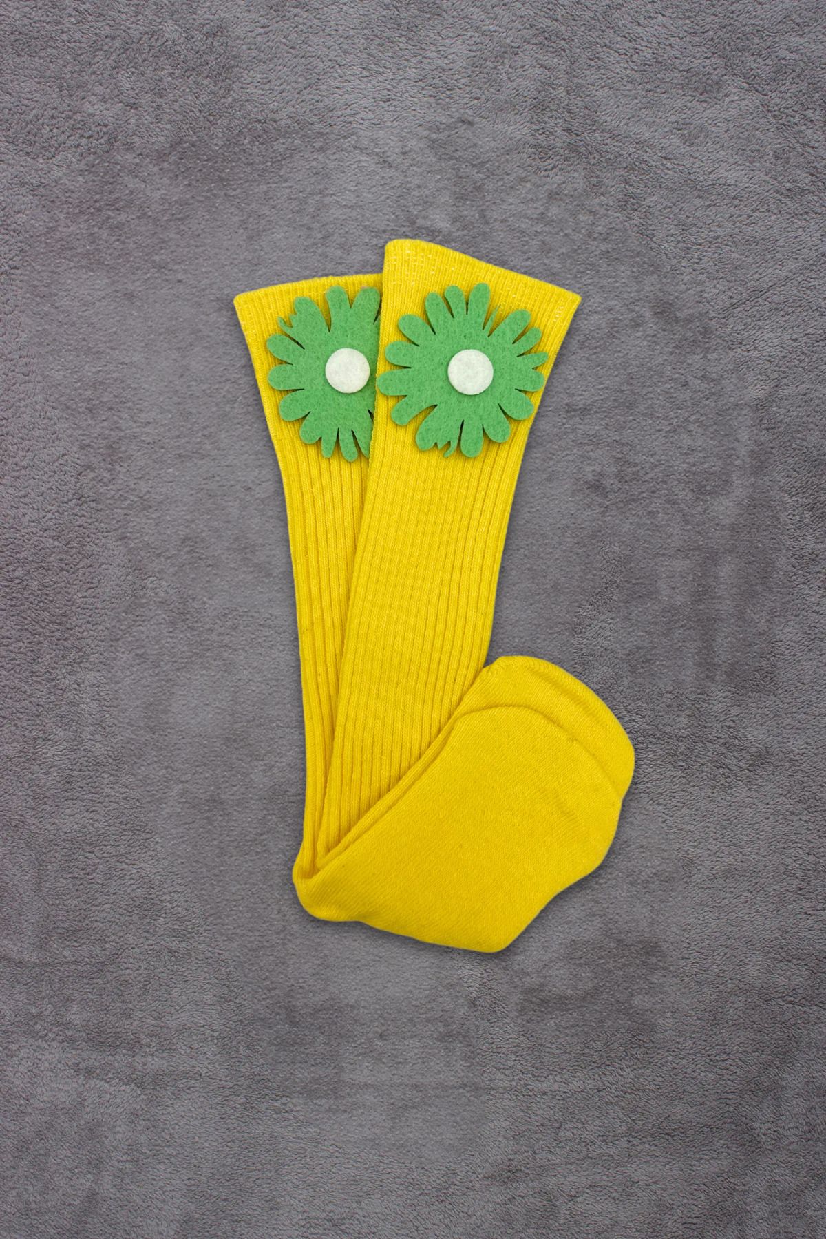 ADABEBEK Kız Bebek Çiçek Aksesuarlı Diz Altı Çorap