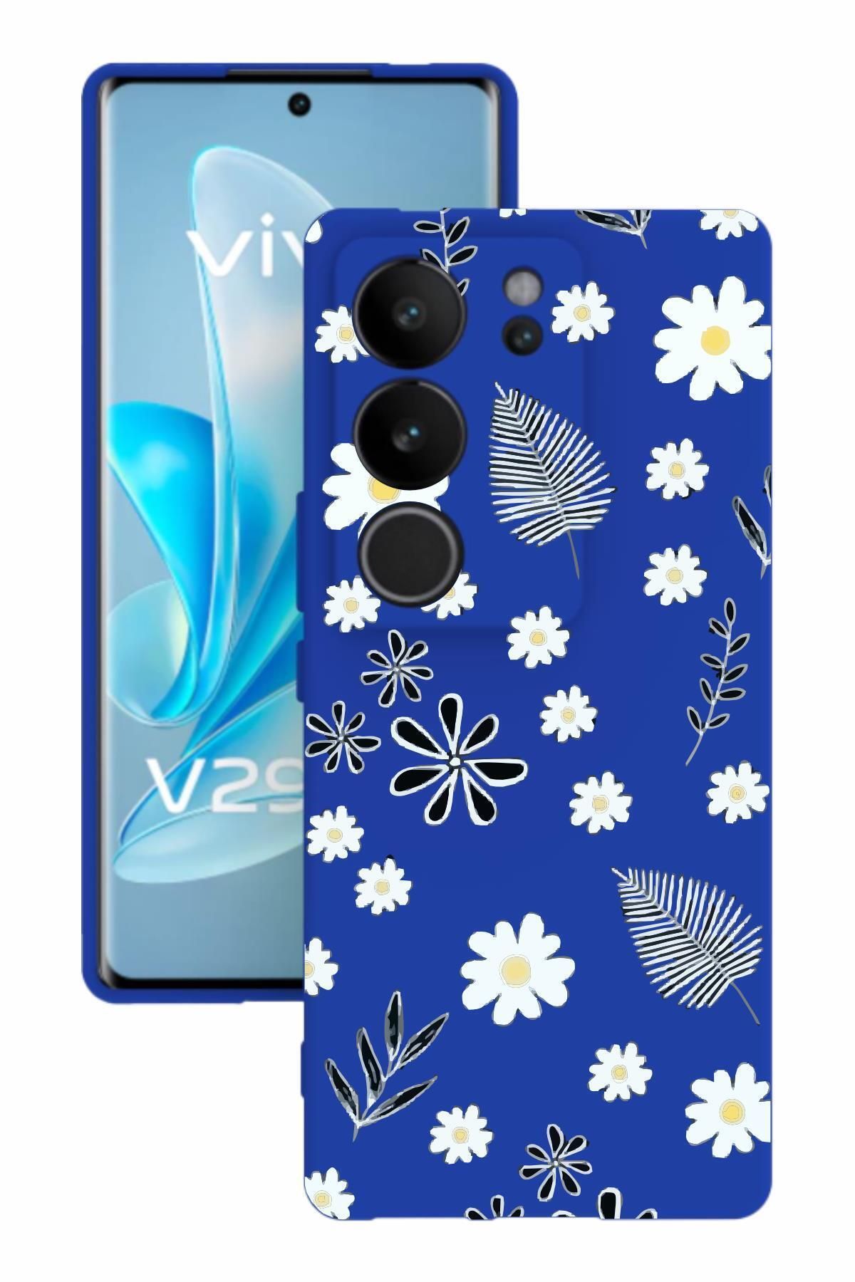 vivo V29 Baskılı Ve Kamera Korumalı Mavi Renk Silikon Kılıf