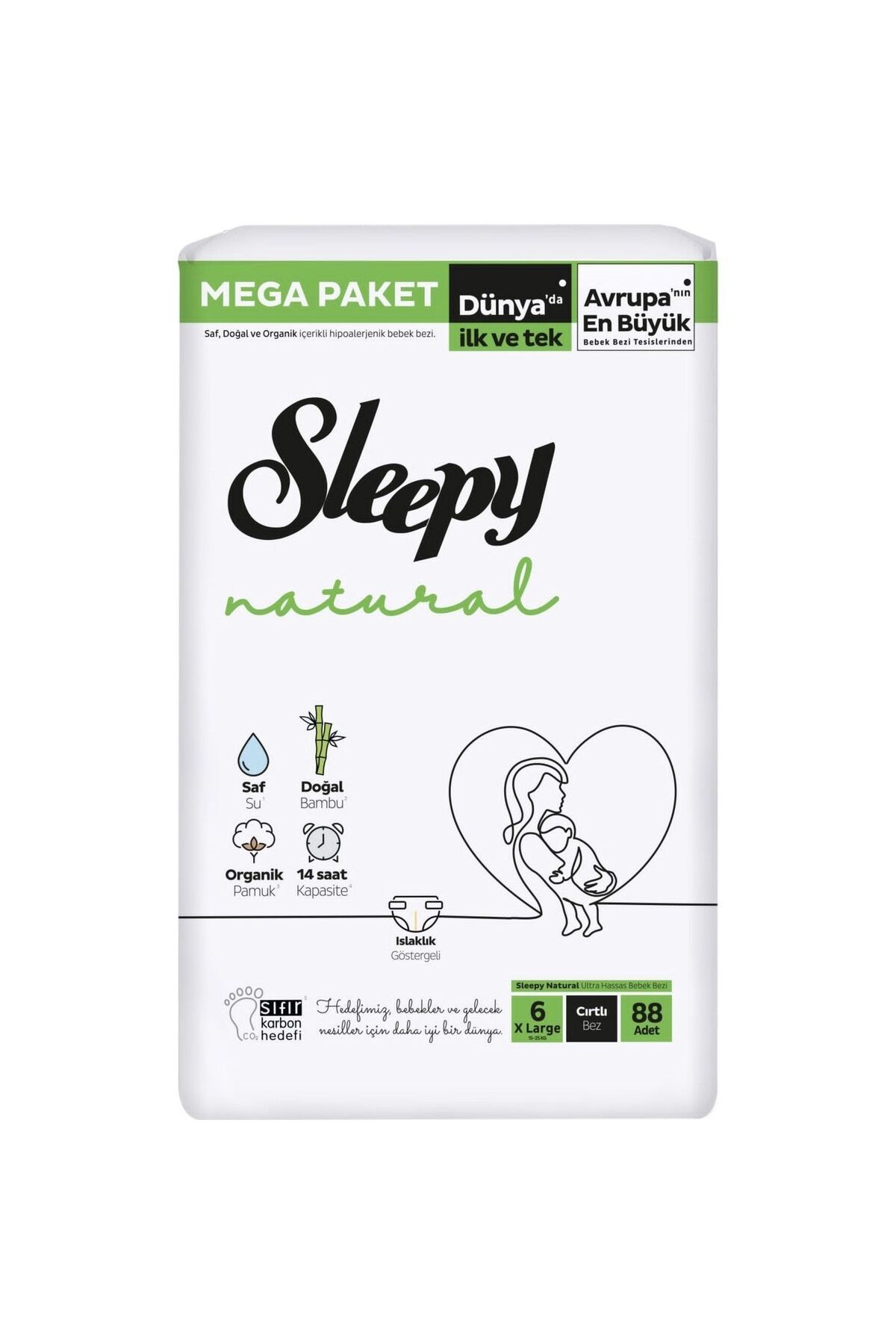 TWOX Sleepy Natural Bebek Bezi Mega Fırsat Paketi 6 Beden 15-25 Kg 88 Adet