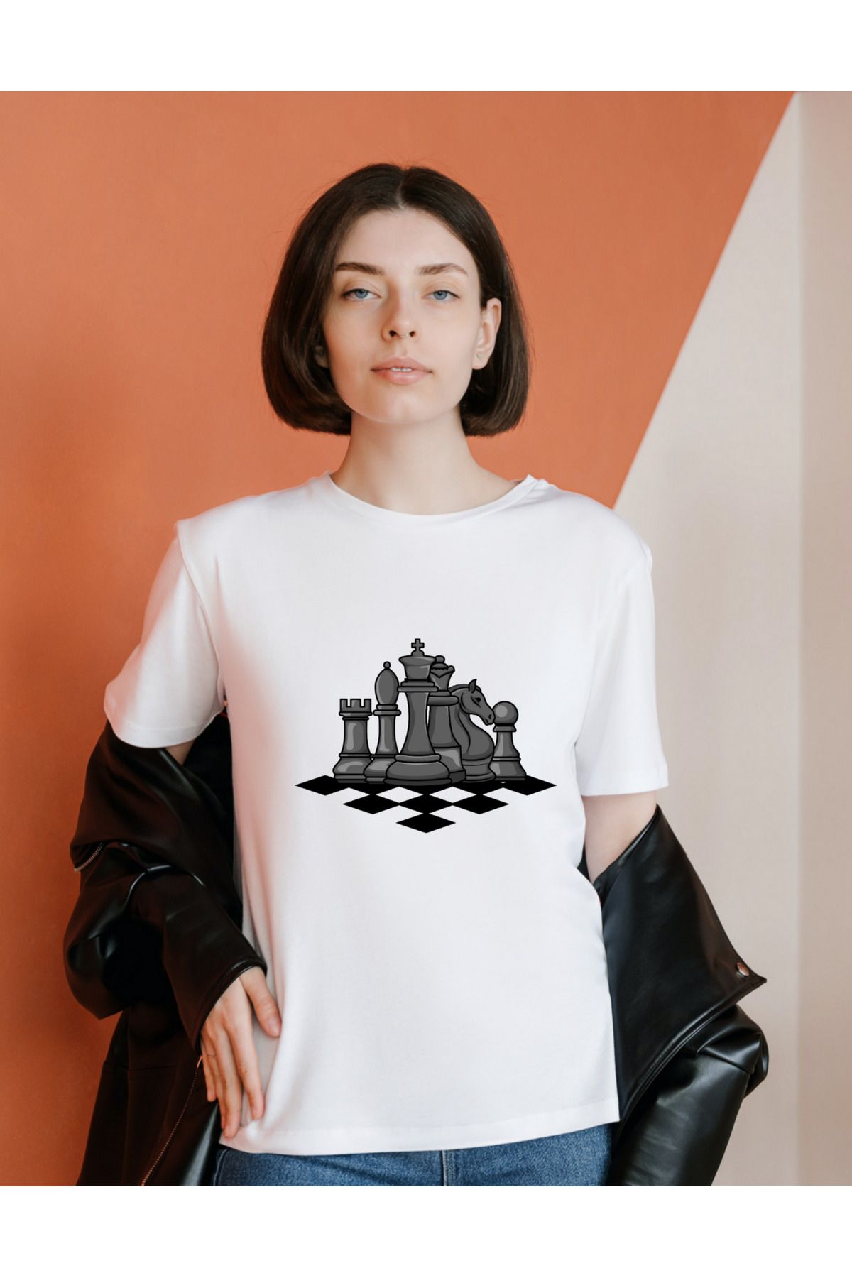 AEMİ Unisex Satranç Chess Baskılı Tshirt-Oversize %100 Pamuklu  Tişört