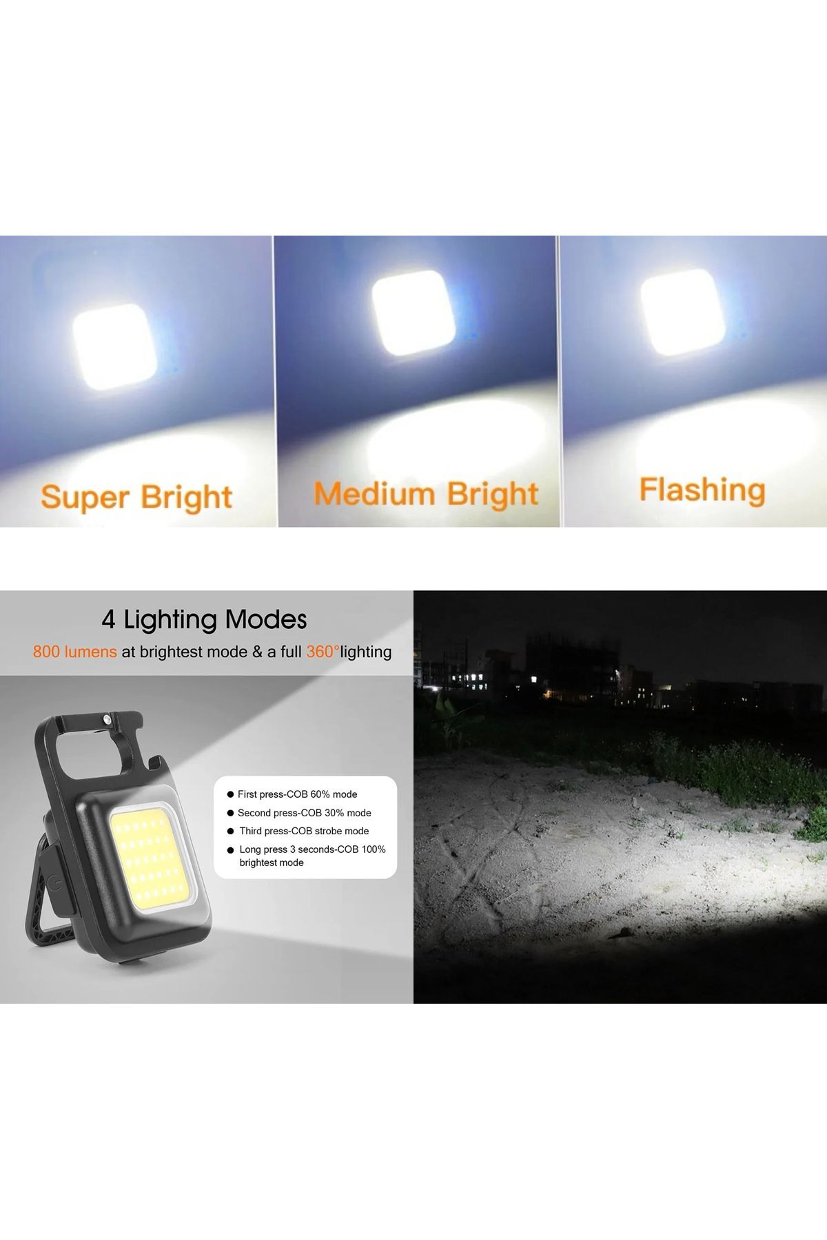Comprox Usb’li Şarj Edilebilir Led Işık Anahtarlıklı Mıknatıslı El Feneri Cep Boy Cob Led 800mah taşınabilir