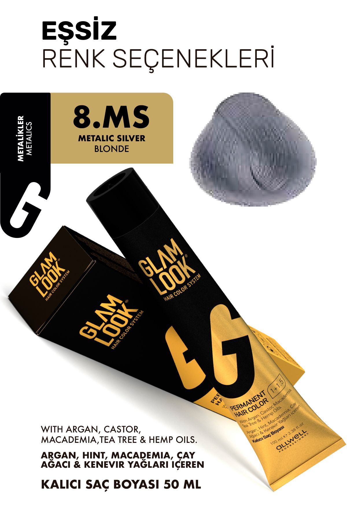 glam look 8.ms / Hair color 50 ml Metalic Silver Blonde Kalıcı Saç Boyası