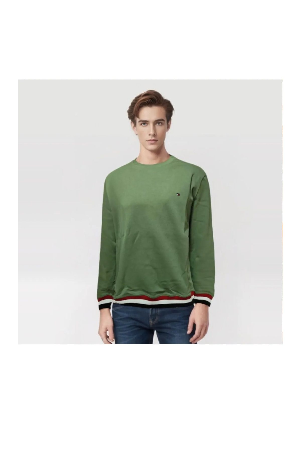Tommy Hilfiger Regular Fit Haki Renk Pike Kumaş  Sweatshirt