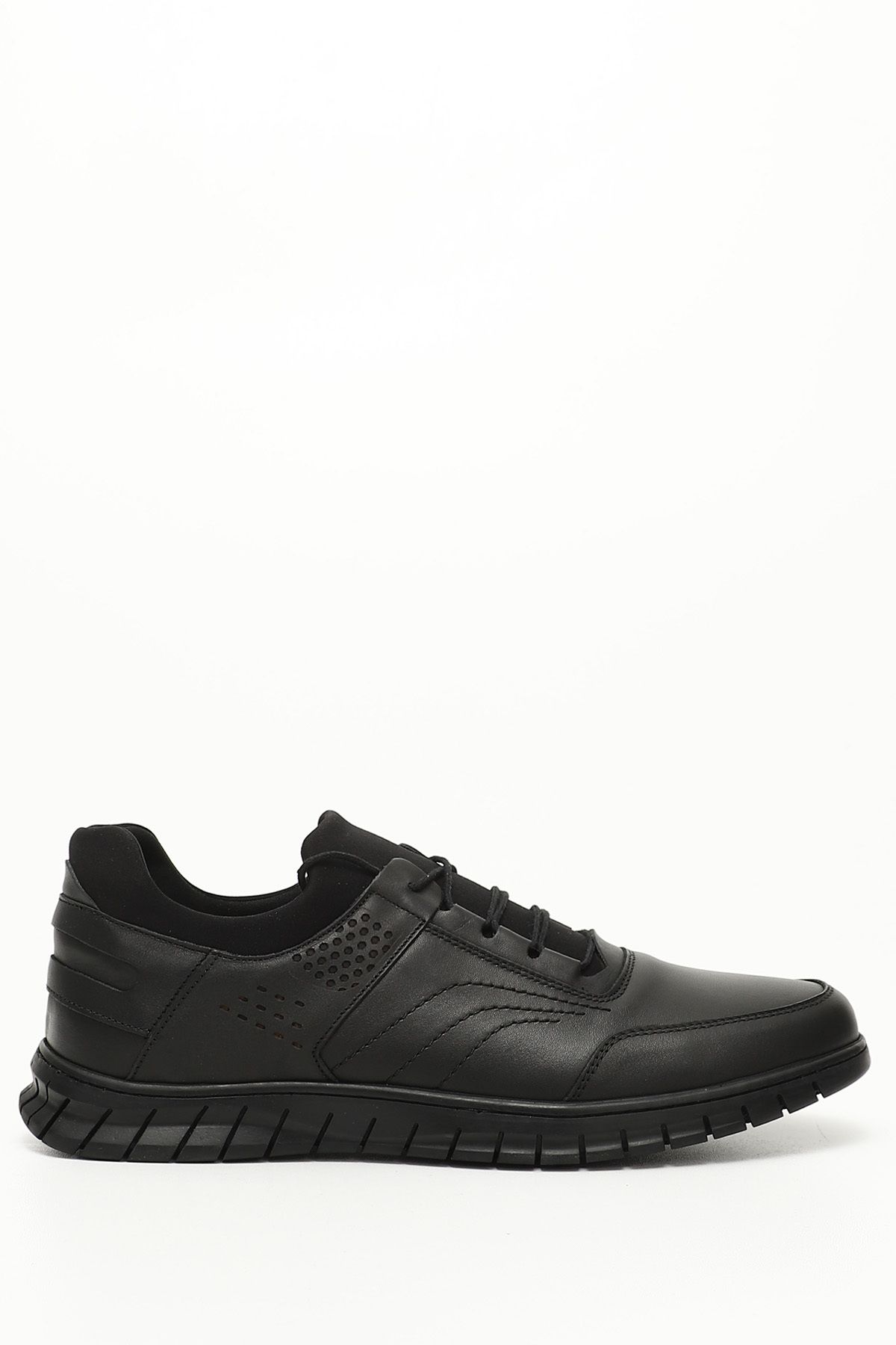 GÖNDERİ(R) Siyah Gön Hakiki Deri Yuvarlak Burun Bağcıklı Günlük Erkek Sneaker 42284