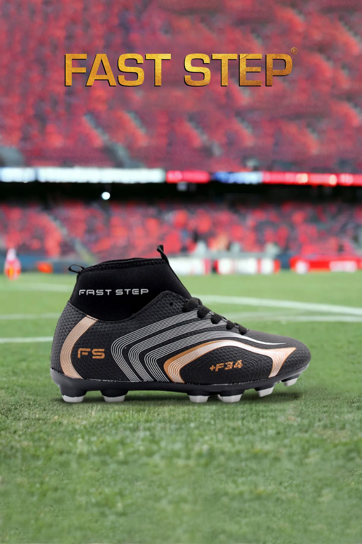 Fast Step Siyah Bakır Bilekli Boğazlı Çoraplı Krampon Halı Saha Futbol Spor Ayakkabı 930XA034K