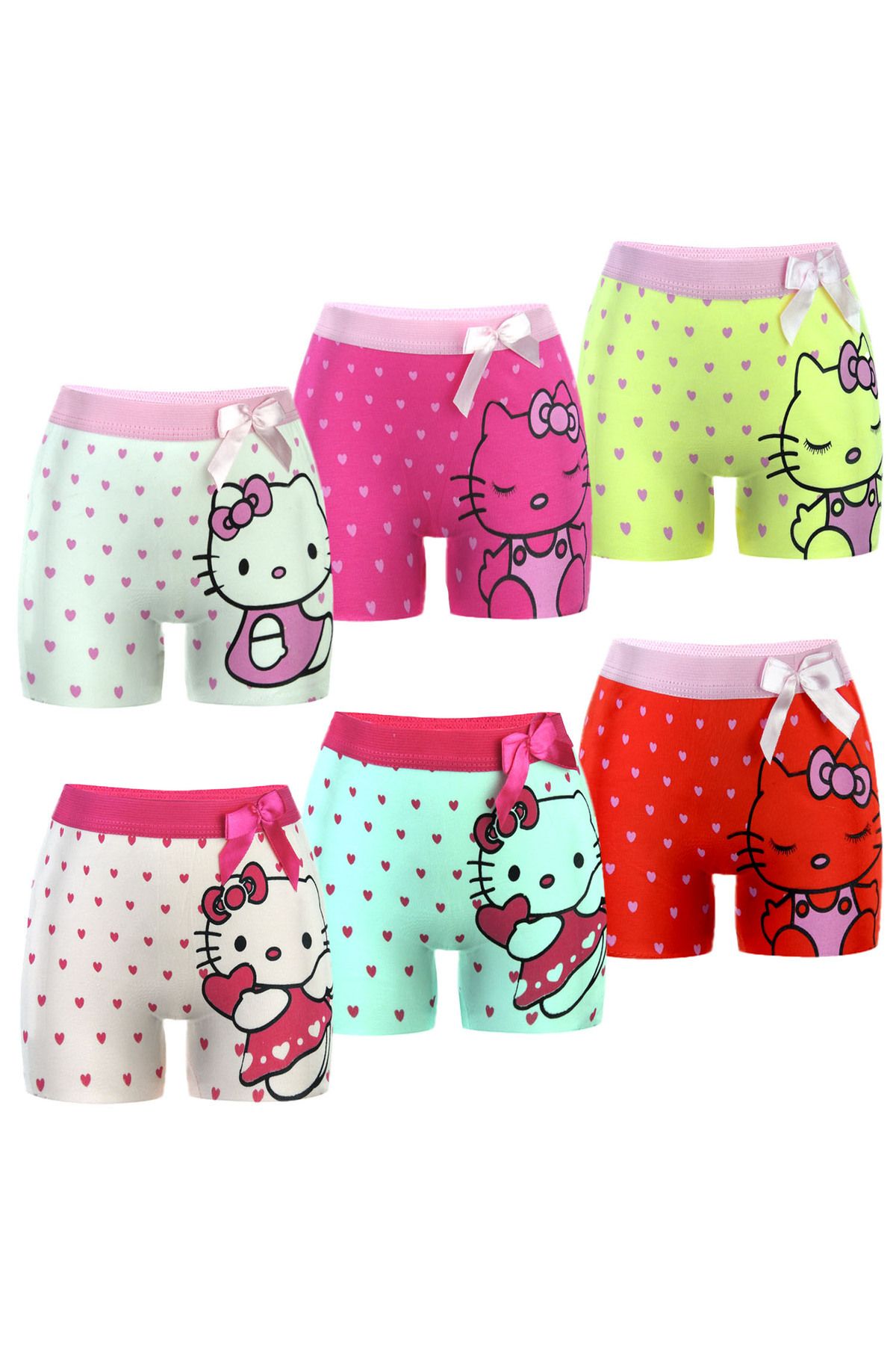 MODERN ASIR Hello Kitty Kız Çocuk Iç Giyim Pamuklu Esnek Likralı Baskılı 6'lı Boxer Külot