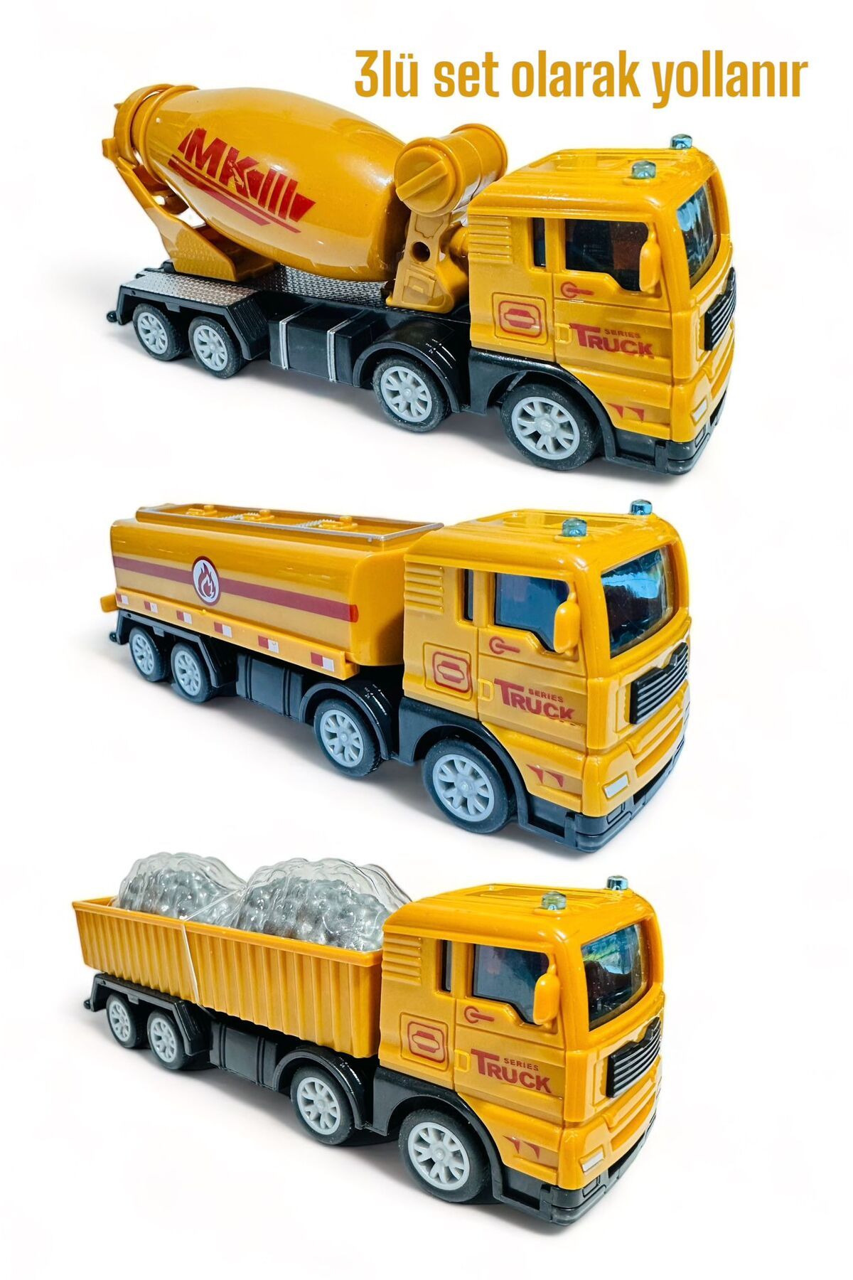 tmtoysandmore inşaat beton mikseri kum kamyonu su kamyonu 3lü kırılmaz oyuncak