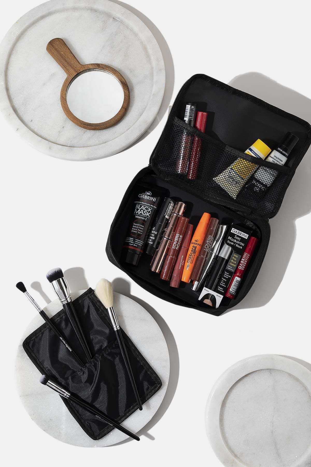 Pharma Acqua Siyah 4 Bölmeli Makyaj Çantası Kozmetik Makyaj Bavul Seti | Bakım Seyahat Makyaj Kozmetik Organizer