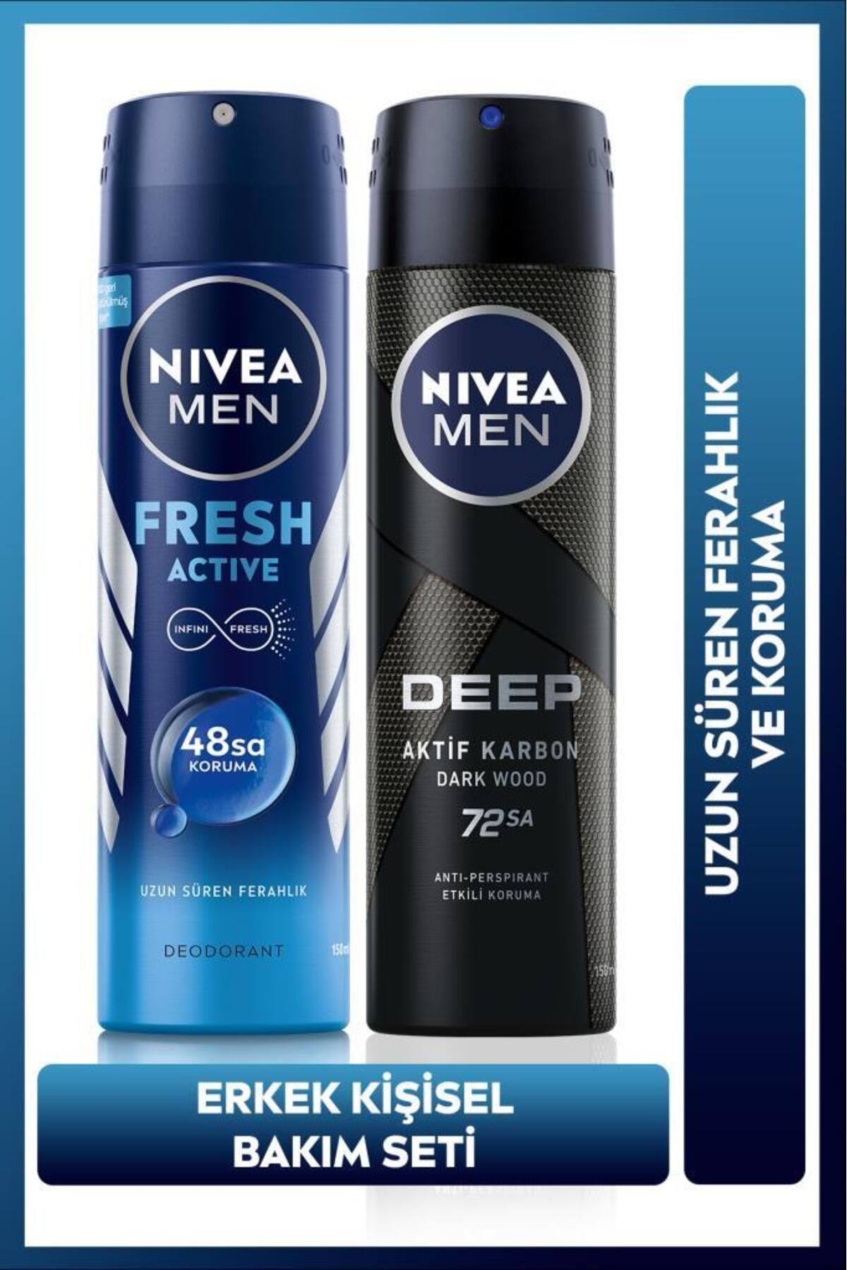 NIVEA MEN Erkek Sprey Deodorant Fresh Actıve 150 ml, MEN Erkek Sprey Deodorant Deep 150 ml,Avantajlı Paket