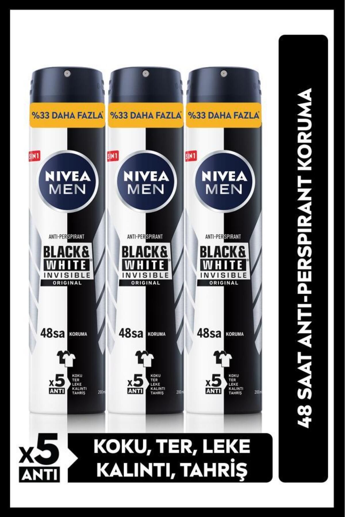 NIVEA Men Erkek Sprey Deodorant Black&white Invisible Original 48 Saat Anti-perspirant Koruma 200ml