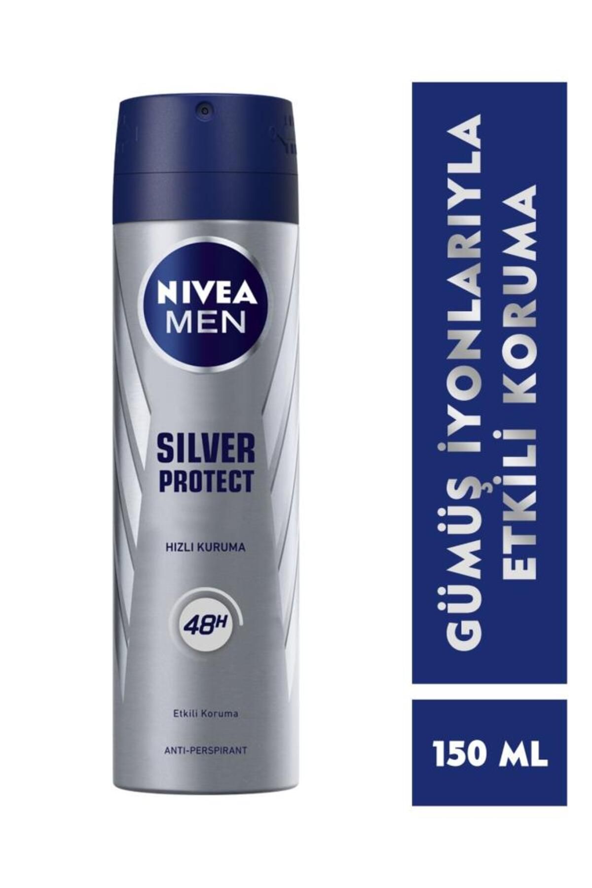 NIVEA MEN Erkek Sprey Deodorant Silver Protect 150 ml,48 Saat Anti-Perspirant Koruma, Hızlı Kuruma