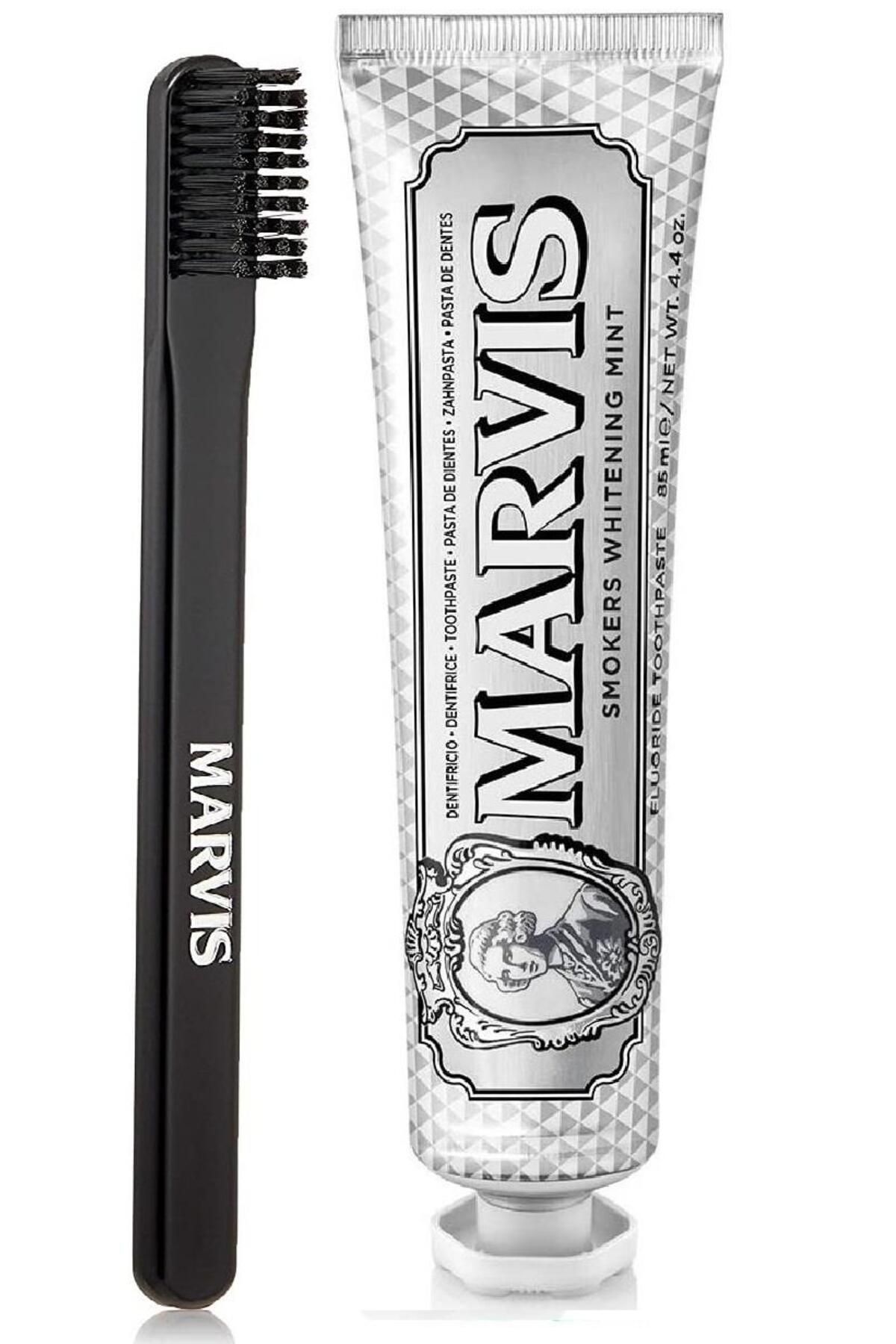 Marvis Smokers Mint Beyazlatıcı Diş Macunu 85 ml Ve Black Orta Sert Diş Fırçası