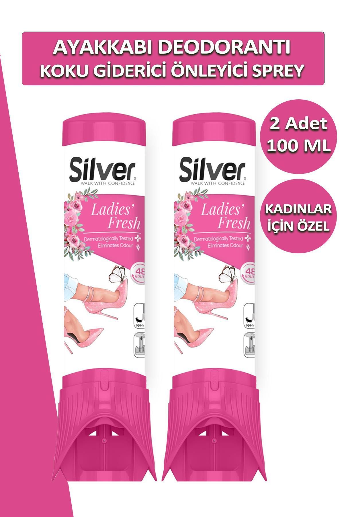 Silver 2 Adet Kadın Ayakkabı Deodorantı Ayak Koku Giderici Terleme Önleyici 100 ML Ladies Fresh Çekecek Hed