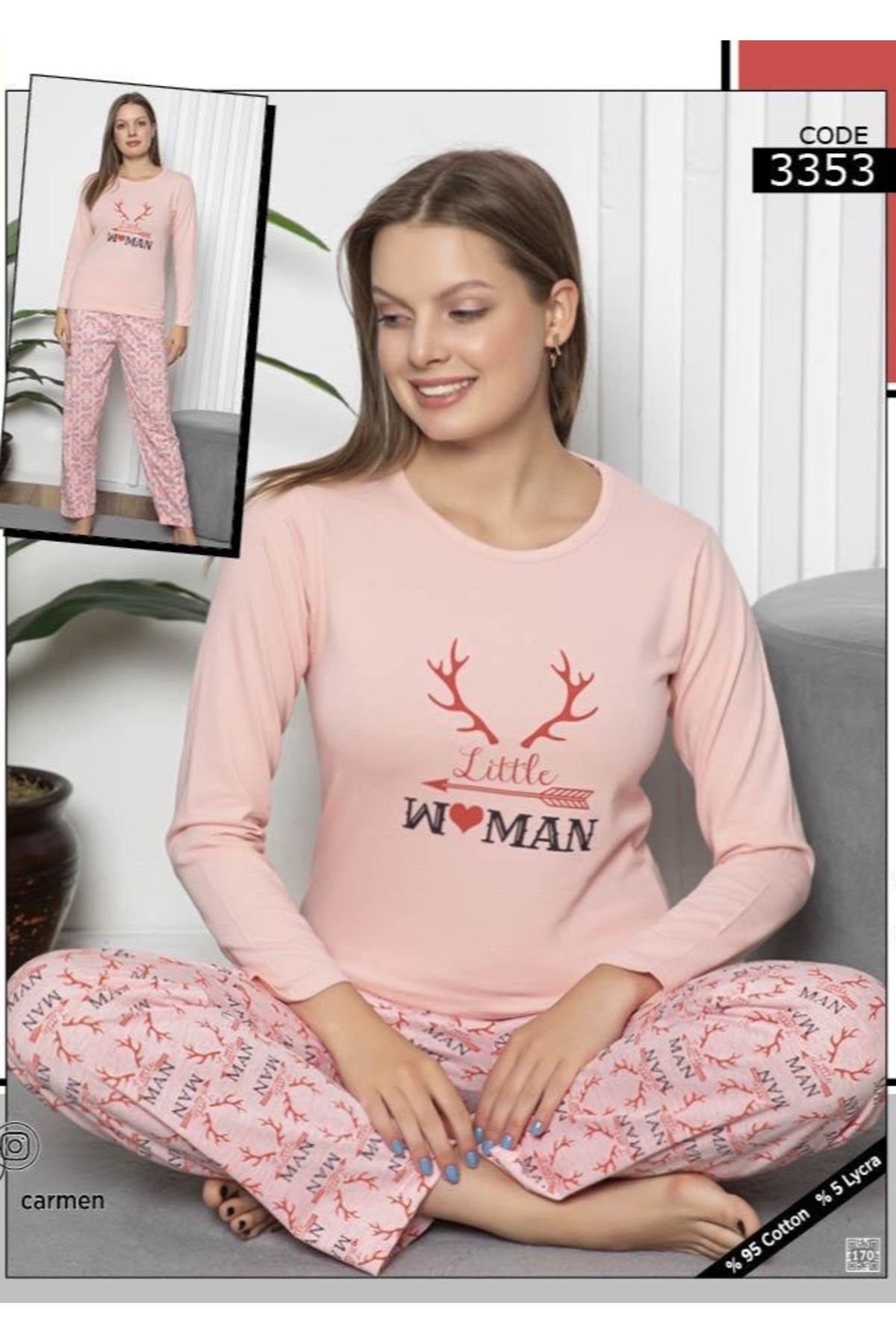 CARMEN Kadın Pembe Renk  Penye Pijama Takımı