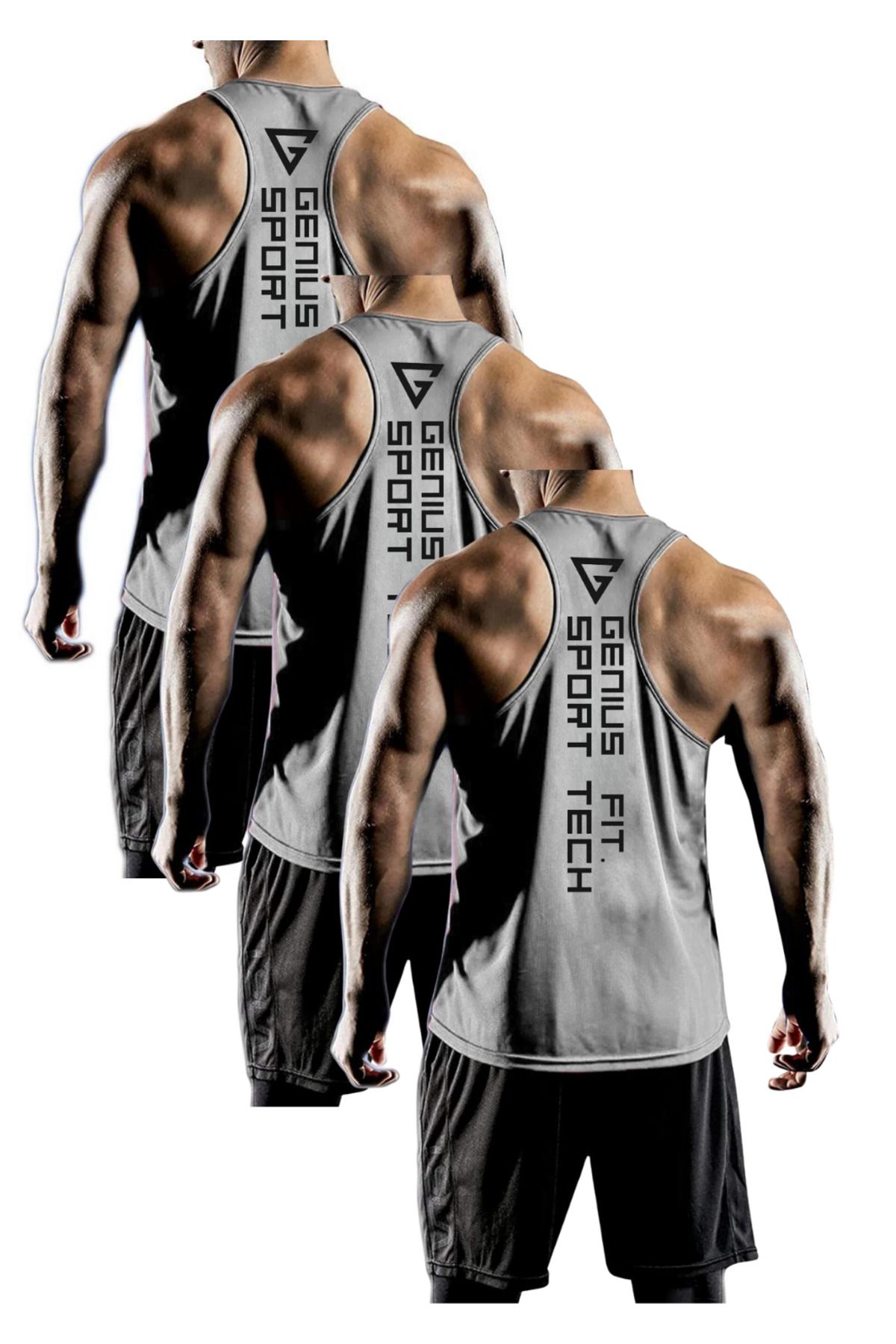 GENIUS STORE 3'lü Paket Erkek Dry Fit Y-back Gym Fitness Sporcu Atleti GENIUS-FIT3