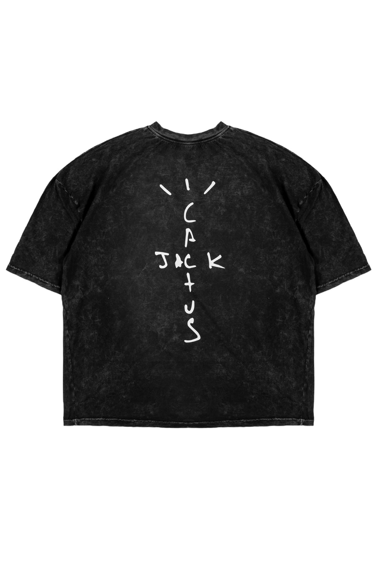 Sekizbiraltı Cactus Jack Baskılı Yıkamalı Siyah Unisex Oversize Tshirt